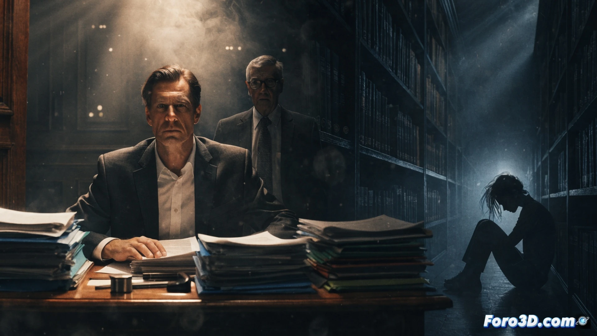 close-up of a courtroom gavel striking a wooden block, while a spotlight illuminates a celebrity silhouette behind a blurred VIP shield, a stack of ignored legal files on the floor being swept aside by an unseen hand, broken scales of justice tipped toward a gold microphone, cinematic photorealistic render, dramatic chiaroscuro lighting, legal documents with redacted stamps floating in air, technical detail on gavel grain and paper texture, high-contrast shadows, 8K quality