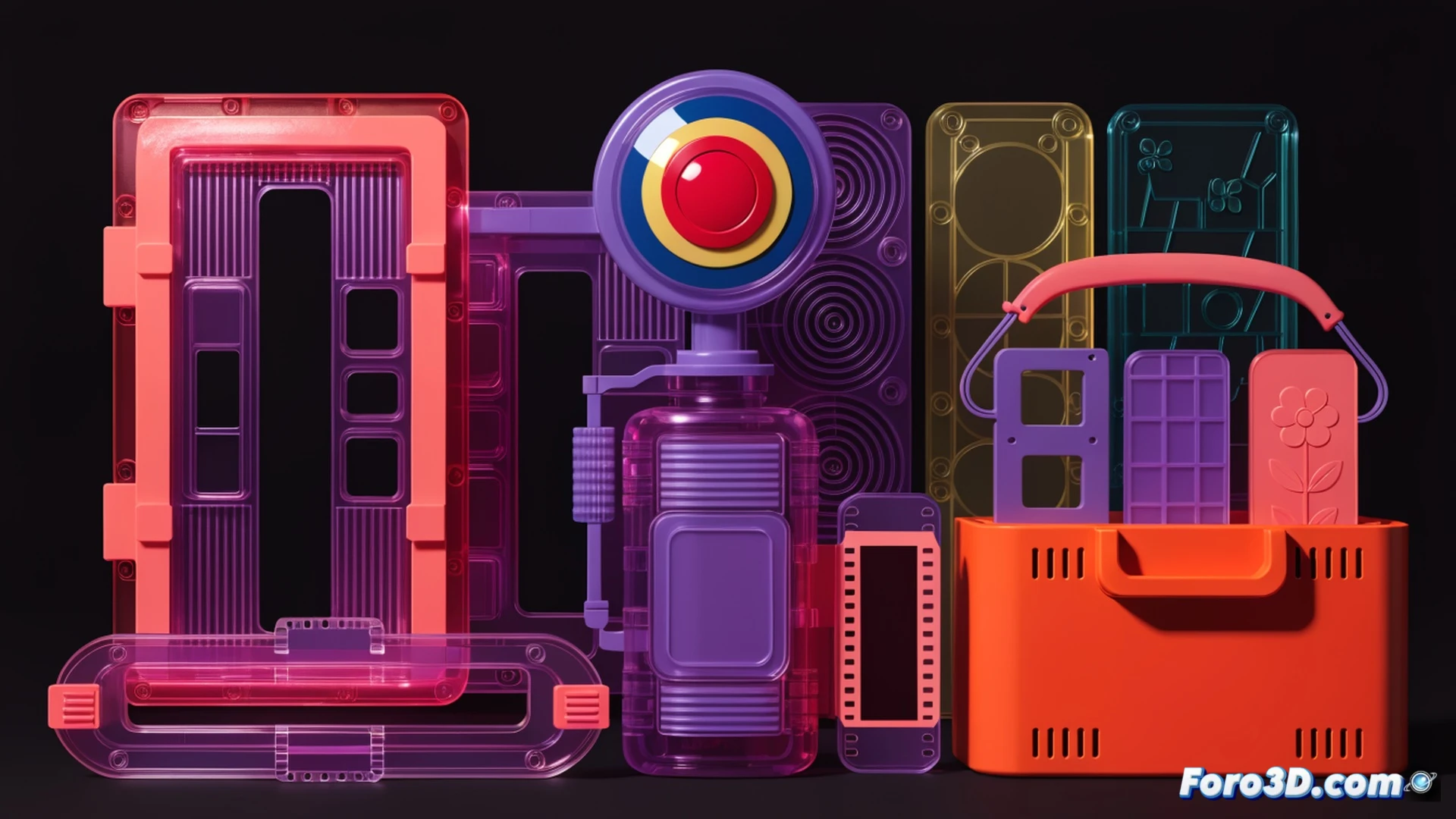 Kodak Charmera Millennium camera in seven pastel colors arranged in a row, each camera showing a different retro filter effect like coral and violet, while a hand holds one camera demonstrating its vintage frame feature, action of a person switching between colorful plastic lenses, nostalgic 2000s aesthetic with translucent glossy shells, scattered film strips and sticker accessories on a desk, soft dreamy lighting with Y2K purple and pink tones, photorealistic product photography, clean minimalist composition, shallow depth of field highlighting the coral filter lens, technical detail of the camera buttons and viewfinder