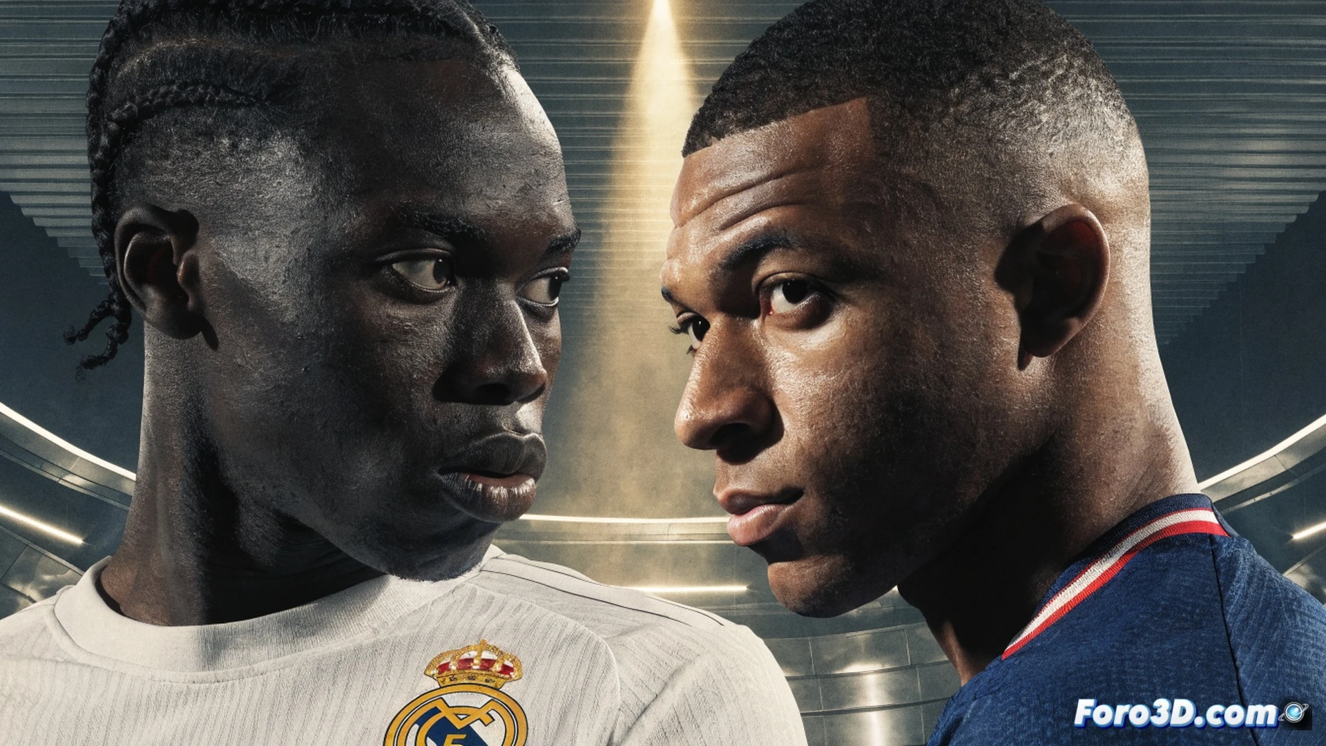 French national football team tactical formation on pitch, Manu Kone passing ball to Kylian Mbappe during training action, Mbappe sprinting forward with focused expression, Senegal opponent defender approaching, team huddle with France crest visible, cinematic sports photography style, stadium floodlights casting dramatic shadows, grass texture detailed, sweat droplets frozen mid-air, dynamic motion blur on legs, ultra-realistic photorealistic render, intense competitive atmosphere, wide-angle lens perspective
