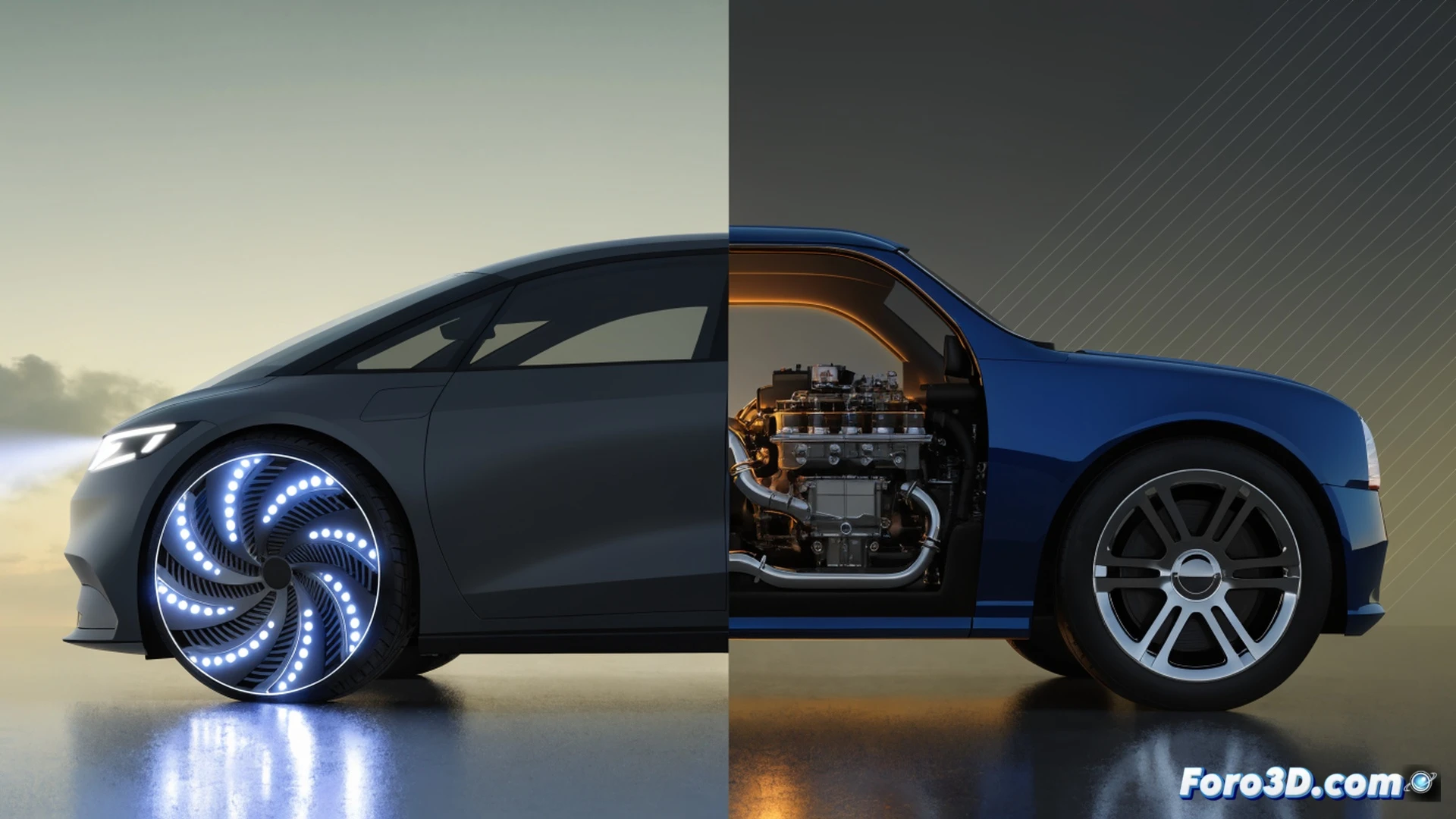 two car silhouettes side by side on a rising price graph, left gasoline car with exhaust fumes, right electric car with charging cable dangling, gap between them shrinking from 23 to 21 percent represented by a narrowing red bracket, technical blueprint style background with data points and trend lines, cinematic lighting on the metallic surfaces, photorealistic automotive render, dramatic shadow emphasizing the persistent price difference, engineering visualization with grid overlay and measurement annotations implied by scale marks