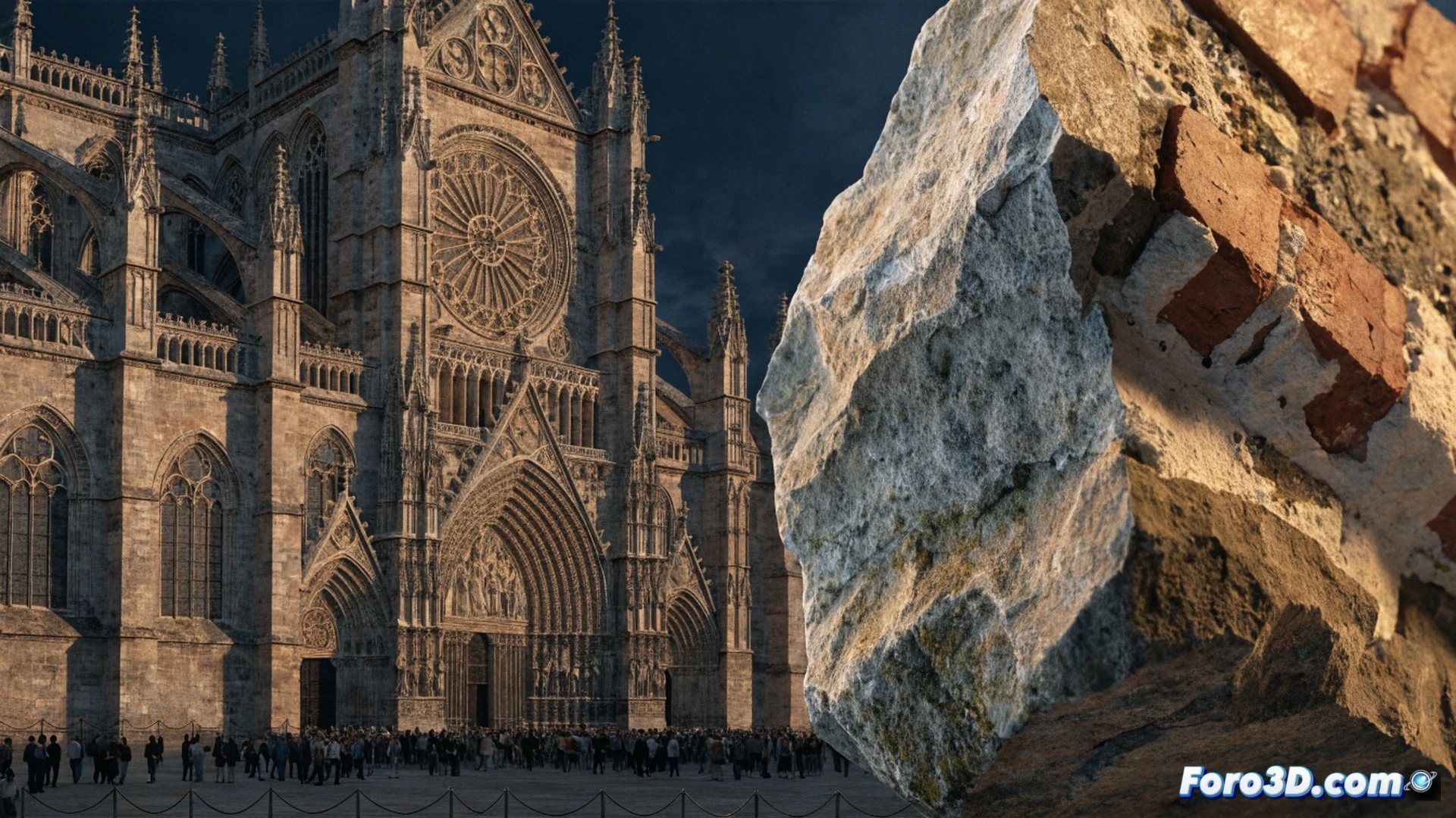 stone block replica being handed to a person during a religious ceremony inside a gothic cathedral, sunlight streaming through stained glass windows illuminating the exchange, medieval stone walls and vaulted ceilings in background, crowd of attendees watching, detailed stone texture with carved inscription on the replica, hands passing the object, soft warm light casting dramatic shadows, cinematic photorealistic architectural photography, ultra-detailed stone masonry, high contrast chiaroscuro lighting, depth of field focusing on the replica and hands, historical atmosphere