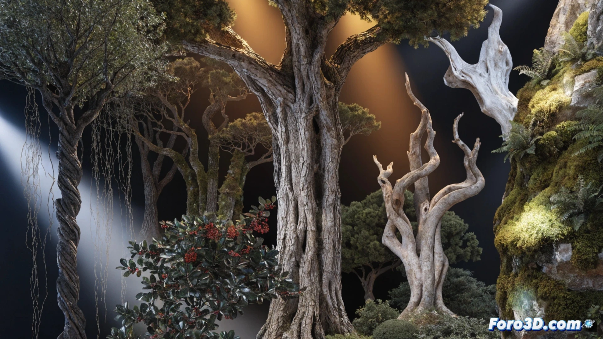 Mediterranean art school outdoor exhibition scene, students arranging tree-themed oil paintings on wooden easels under ancient olive trees, paintbrushes and palettes with vibrant green and earthy pigments resting on nearby tables, sunlight filtering through pine branches casting dappled shadows on canvas textures, ceramic water jars and turpentine bottles visible among art supplies, cinematic golden hour lighting, photorealistic artistic documentation style, warm Mediterranean color palette, detailed brushstroke textures on half-finished landscape paintings, gentle coastal breeze moving canvas edges, ultra-realistic foliage details