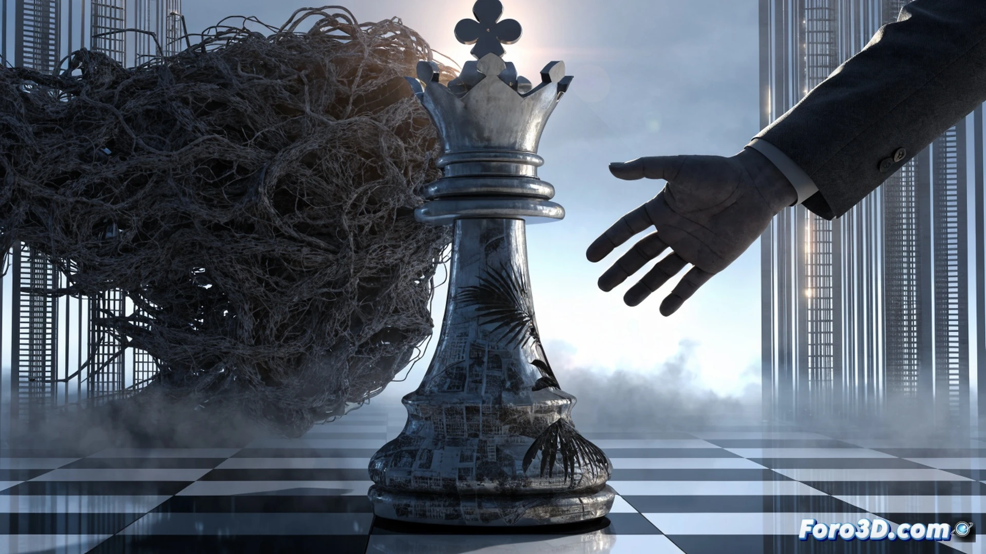 Aerial view of a cracked, unbalanced scale, one side holding a miniature Mediterranean coastline with train tracks and water pipes, the other side with stacked gold coins, a Spanish politician in a suit standing on the cracked side, pushing a lever labeled with regional flags, while a holographic map shows uneven funding percentages, cinematic photorealistic architectural visualization, dramatic sunset lighting, deep shadows, ultra-detailed textures, glowing data streams, industrial steel background