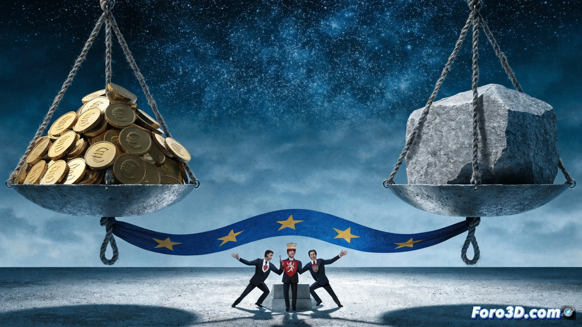 photorealistic technical illustration of EU parliament chamber split in half, one side showing a figure representing Itamar Ben Gvir with a broken human rights emblem, the other side showing three opaque shields labeled with Czech Bulgarian Hungarian flags blocking a judicial gavel, a voting machine displaying a deadlocked vote with commercial trade icons floating above, dramatic chiaroscuro lighting casting shadows on a cracked foundation labeled dignity, cinematic wide angle, ultra-detailed marble textures and brass fixtures, dystopian political tension