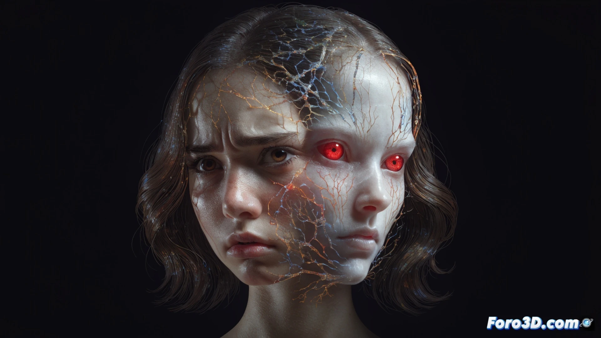 cinematic science fiction scene, alien soul Wanderer inside a human body, two consciousnesses struggling for control, translucent ghostly figure of Melanie emerging from the same silhouette, hands pressing against inner skull, neural pathways glowing faintly blue, metallic medical scanner hovering nearby, sterile white laboratory room, fractured mirror reflection showing two faces in one, ethereal light beams penetrating the chest, photorealistic technical illustration, dramatic chiaroscuro lighting, skin texture with subtle bioluminescent veins, high detail anatomical visualization, surreal yet realistic body horror atmosphere