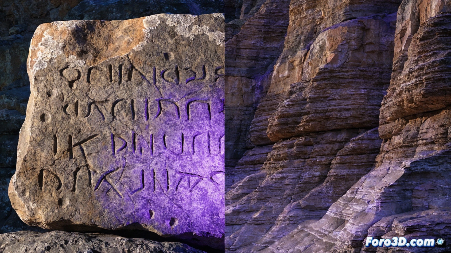 Ancient stone tablet with Phoenician script being examined by archaeologists in a dimly lit laboratory, magnifying glass hovering over carved characters while a digital scanner projects 3D surface analysis onto a monitor, weathered stone texture showing erosion patterns, debate scene with two scholars pointing at conflicting data charts, technical illustration style, warm amber lighting contrasting with cool blue screen glow, ultra-detailed stone grain and tool marks, photorealistic archaeological visualization