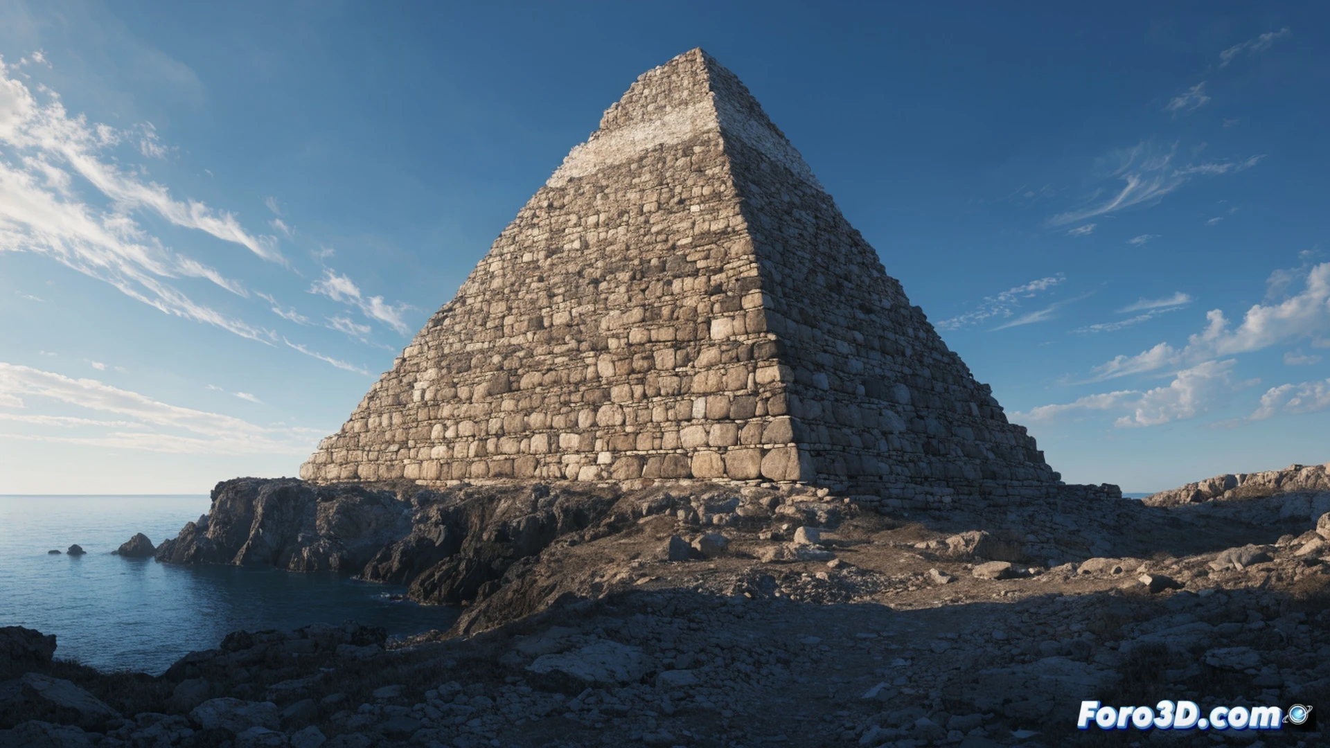 ancient stone pyramid structure in Argolid plain Greece, weathered limestone blocks with visible tool marks, archaeologists using thermoluminescence testing equipment on stone surface, digital tablet displaying geological age data next to measuring tools, golden hour sunlight casting long shadows across pyramid face, dusty excavation site with scattered limestone fragments, comparing architectural details between Hellinikon and Egyptian pyramids through transparent overlay on tablet screen, cinematic photorealistic technical illustration, dramatic Mediterranean landscape background, ultra-detailed stone texture, professional archaeological documentation scene