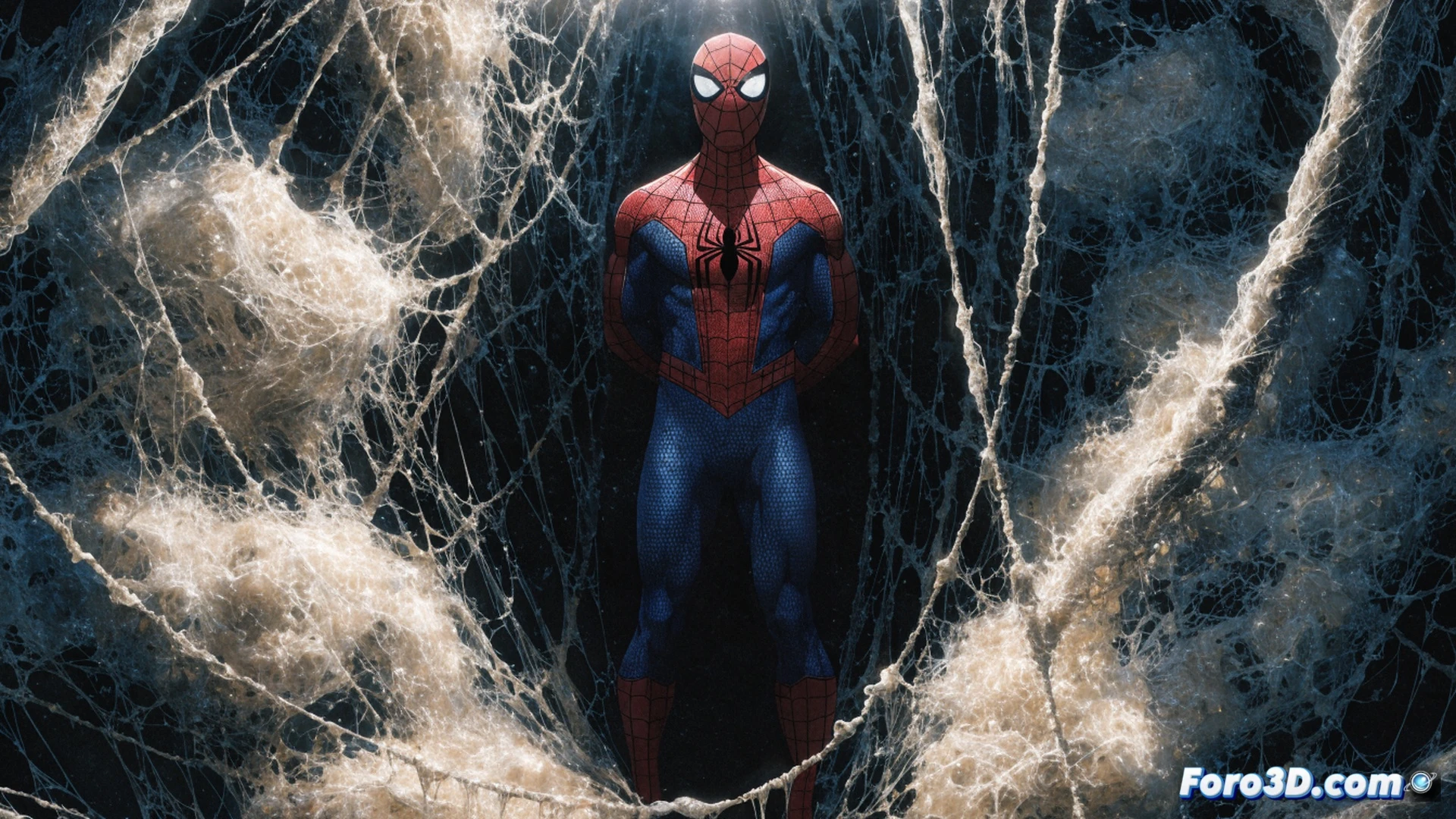 Spider-Man comic book cover being digitally drawn on a tablet screen, web-slinging pose frozen mid-action, red and blue costume details highlighted by glowing stylus strokes, social media reaction icons floating around the tablet like angry emojis and debate bubbles, editor's desk in background with a Marvel logo monitor showing a split decision between static pose and dynamic alternative, cinematic technical illustration, dramatic studio lighting, photorealistic digital art workflow, scattered drawing tools and coffee cup on desk, hyper-detailed ink textures on screen