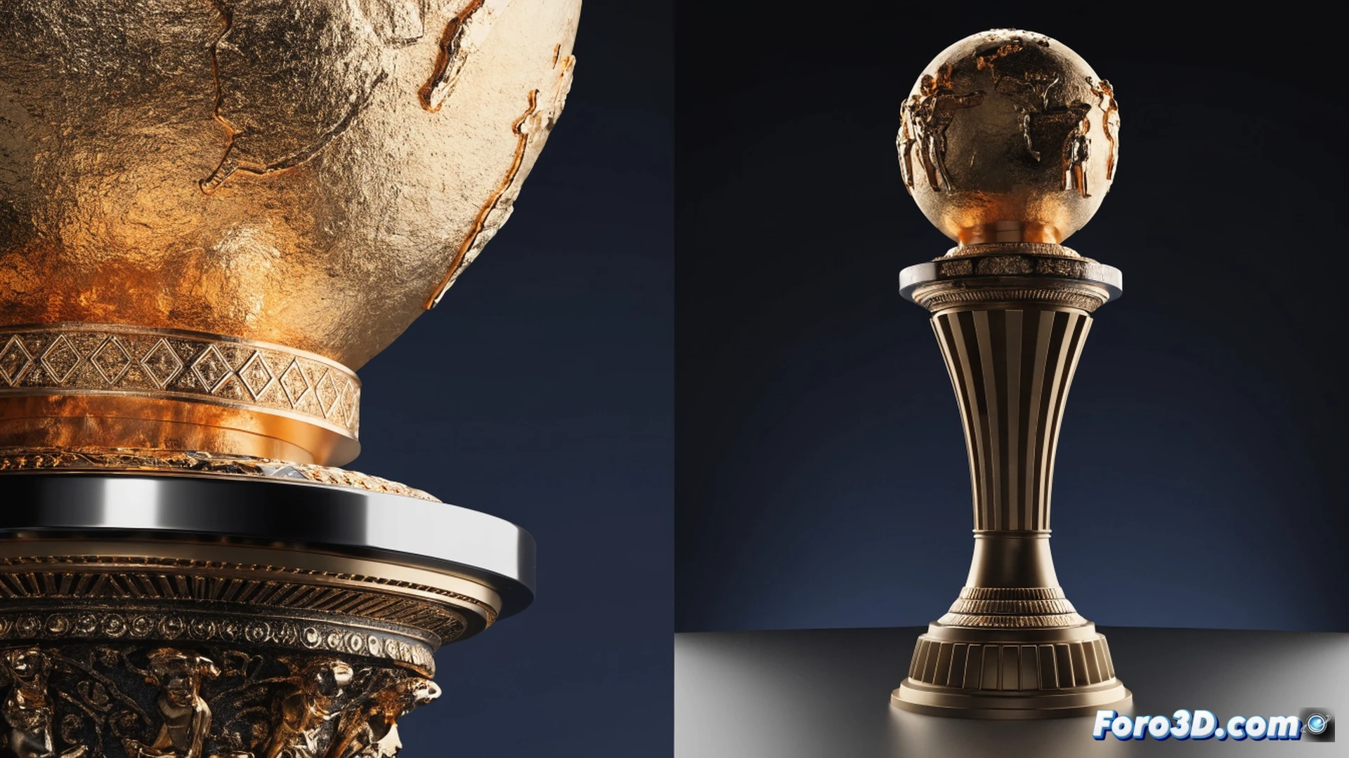 Photorealistic scene of a family gathered around a tablet on a living room coffee table, a glowing 3D holographic model of a World Cup trophy floating above the screen, fingers swiping and rotating the digital object, detailed metallic textures reflecting warm ambient light, smartphone lying nearby showing a similar 3D interface, soft shadows and lens flare from the hologram, cozy home interior with modern furniture, cinematic composition emphasizing the contrast between digital heritage and everyday life, ultra-detailed gold reflections, technical visualization of augmented reality interaction
