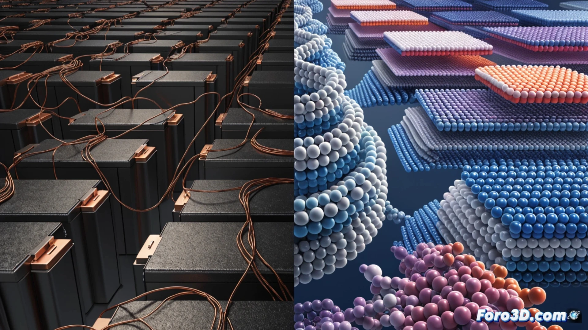 Two competing battery packs on a split laboratory table, left side labeled LFP showing Chinese factory workers assembling low-cost cells with robotic arms, right side labeled LMR showing American engineers in cleanroom suits analyzing glowing cathode materials under microscopes, cold mist effect on LMR side demonstrating climate resistance, energy density comparison hologram floating above, photorealistic technical illustration, dramatic blue and orange lighting, detailed circuit traces and cooling fins visible, ultra-realistic materials science render