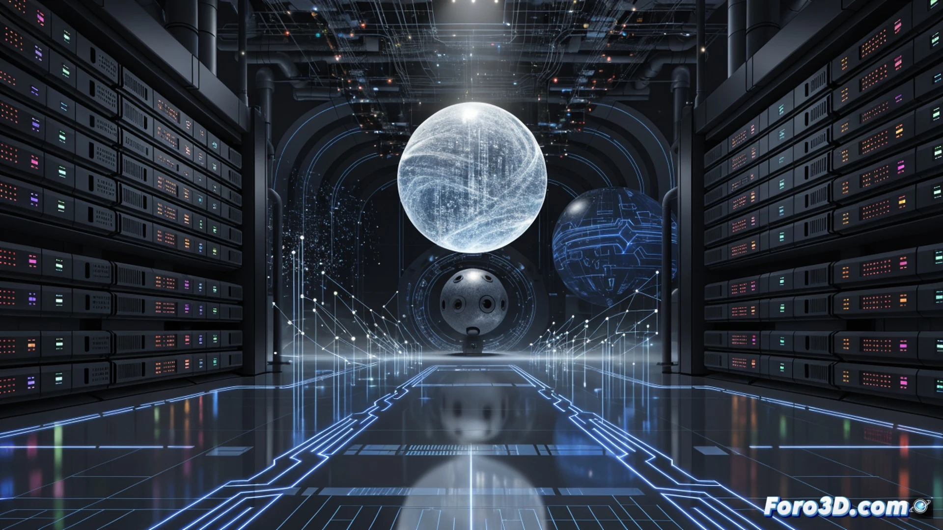 server rack interior with glowing database storage units, memory modules being accessed by high-speed data streams represented as luminous blue lines, kernel-level memory management processes shown as floating transparent graphs and cache hierarchies, CPU cores pulsing with activity while database queries complete faster, technical illustration style with cutaway view of hardware components, cinematic lighting with cool blue and orange accents, photorealistic engineering visualization, motion blur on data packets, glowing circuit traces connecting memory to processor