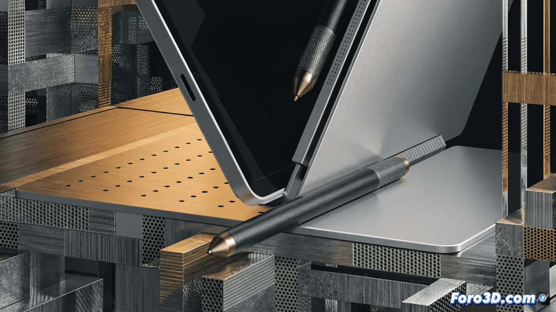 technical illustration of a Surface Pro tablet displaying the Linux 7.2 kernel interface, a Wacom W9000 stylus actively drawing a precise engineering diagram on the screen, close-up view of the pen tip touching the glass with pressure sensitivity feedback shown as subtle ink trails, tablet connected to a motherboard with exposed circuitry, glowing kernel module loading indicator, photorealistic engineering visualization, cool blue and silver metallic tones, macro lens focus on pen and screen interaction, crisp reflections on display, no text or numbers visible