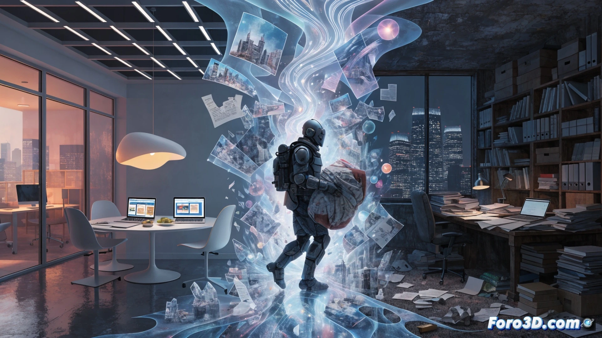 A designer lying awake at 3am in a dark bedroom, laptop screen glowing on the nightstand showing an unpaid invoice email, a half-empty coffee cup next to a sketch tablet, scattered crumpled paper bills on the floor, while a ghostly translucent client silhouette looms in the background holding an endless revision list, cinematic photorealistic style, moody blue and amber lighting, stressed expression visible, messy desk with Wacom stylus and Adobe interface reflection, ultra-detailed textures of wrinkled sheets and tired eyes, dramatic shadow play, technical interior scene showing the hidden cost of creative work