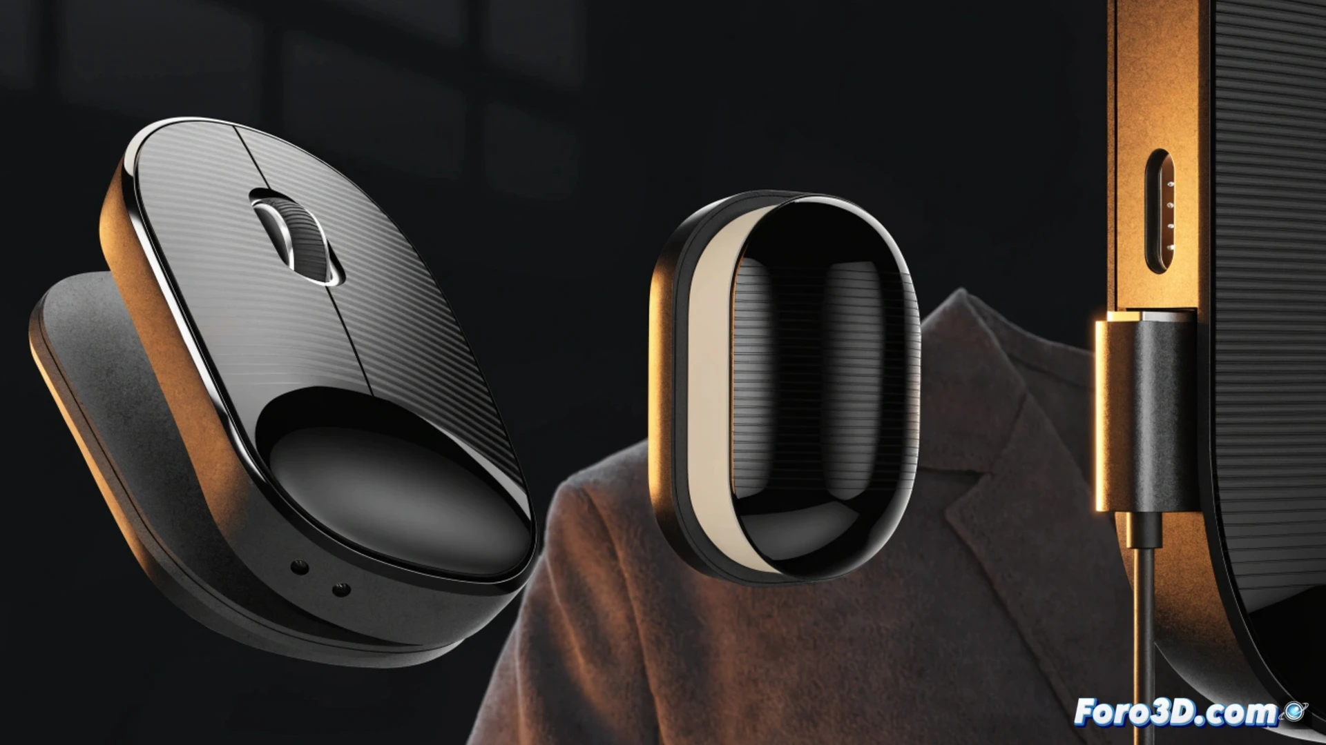 foldable mouse being unfolded from flat credit-card size into ergonomic shape, one-minute fast charging cable connected to USB-C port while a digital timer hologram shows 60 seconds counting down, battery icon jumping from empty to full with lightning bolt symbol, technical cutaway view revealing internal supercapacitor components and charging circuitry, cinematic engineering visualization, brushed aluminum and matte black plastic textures, macro lens focus on charging port with glowing blue energy particles flowing into device, photorealistic product render, dramatic side lighting casting sharp shadows, comparison silhouette of a standard wired mouse fading in background, ultra-detailed mechanical hinge mechanism with gold-plated contacts