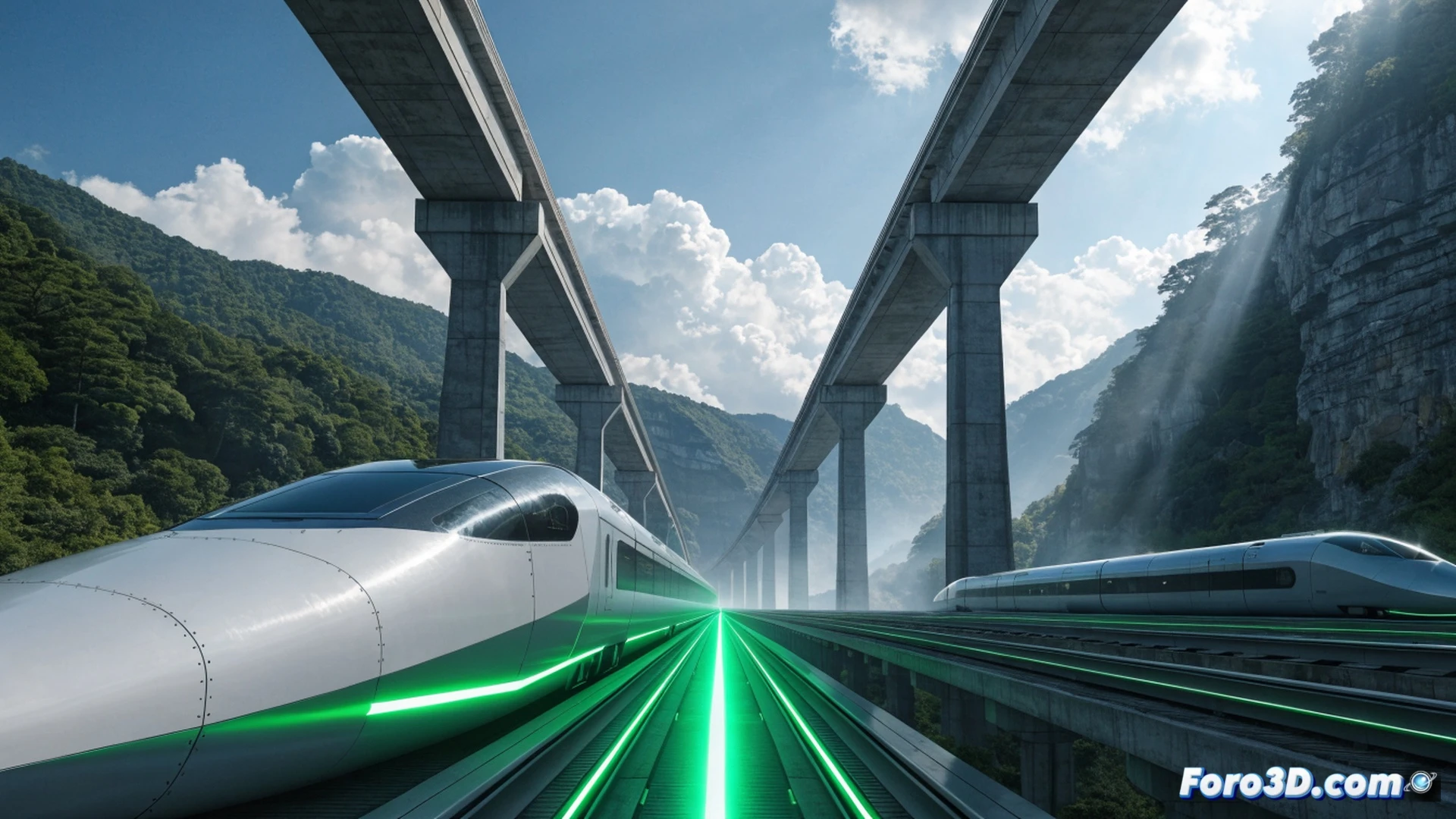 maglev train prototype suspended above guideway during high-speed test run, electromagnetic coils glowing blue along track, engineers monitoring control panels with real-time speed data on screens, construction site with tunnel boring machines in background, Shizuoka mountain landscape visible through glass observation deck, cinematic engineering visualization, photorealistic industrial lighting, magnetic levitation gap shown as bright white line between train and rail, motion blur on train body, detailed mechanical undercarriage with superconducting magnets, ultra-sharp technical render