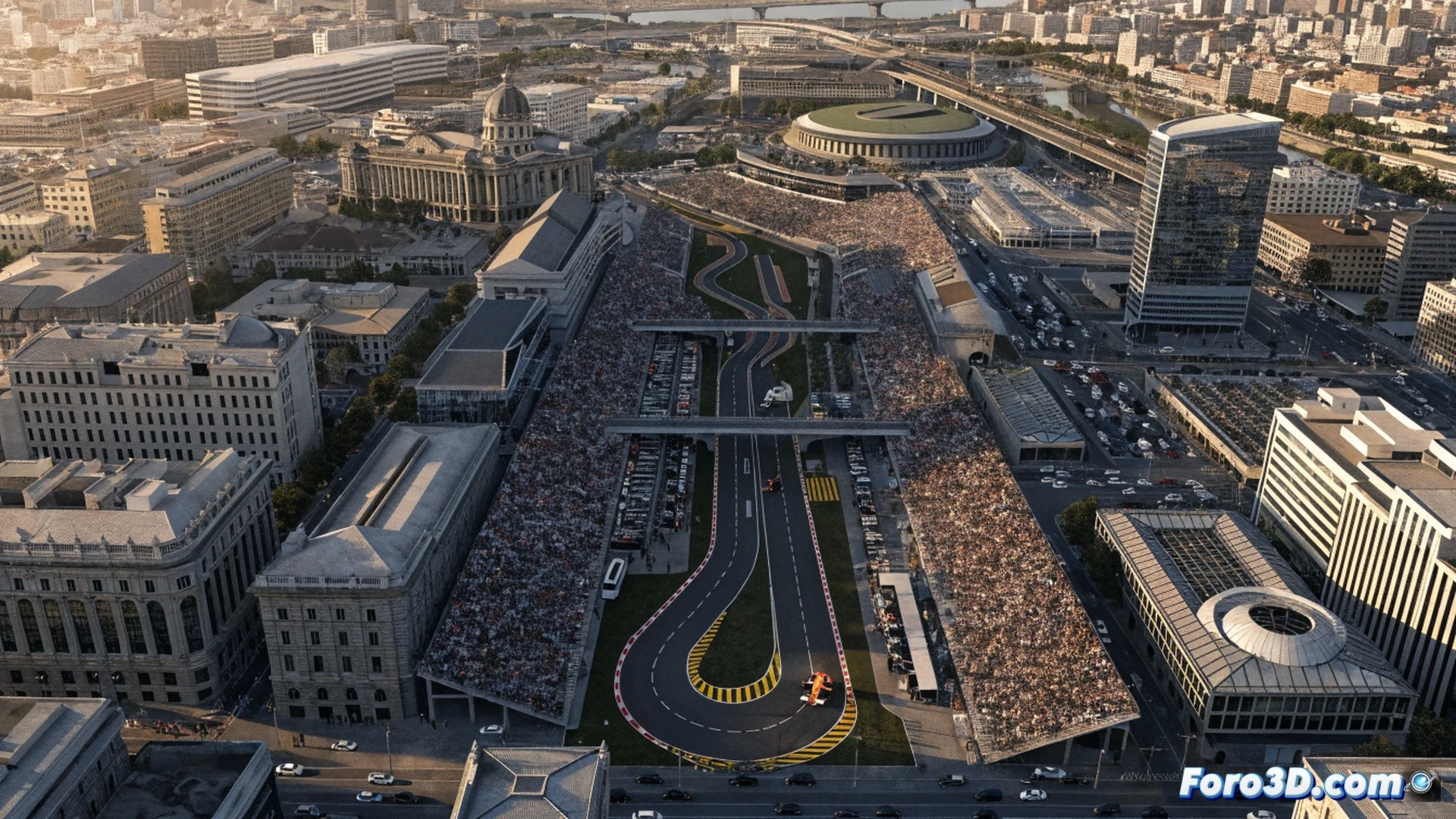 pista central de pádel en Madrid, con gradas llenas de público, jugadora lanzándose en estirada para devolver una bola baja, pala de carbono con vibraciones visibles, red tensa y marcas de deslizamiento en el suelo técnico, durante un torneo P1, homenaje a Alejandra Salazar, luces de estadio iluminando la escena nocturna, banderines decorativos ondeando, photorealistic cinematic render, acción deportiva congelada, profundidad de campo, ambiente vibrante de competición