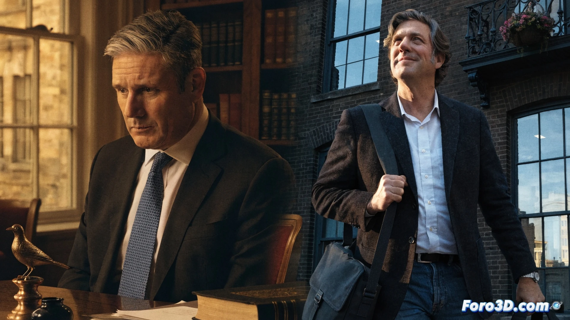 abandoned red brick factory interior, ballot box being lifted by a mechanical crane arm, torn Brexit leaflets and tax forms scattered on oily concrete floor, Keir Starmer portrait poster peeling off a rusted steel beam, Andy Burnham silhouette projected as hologram over broken windows, immigration detention center bars visible through cracked glass, photorealistic industrial decay, dramatic chiaroscuro lighting, dust particles floating in vertical light beams, technical illustration style with precise shadow geometry, gritty election scene showing political transition process