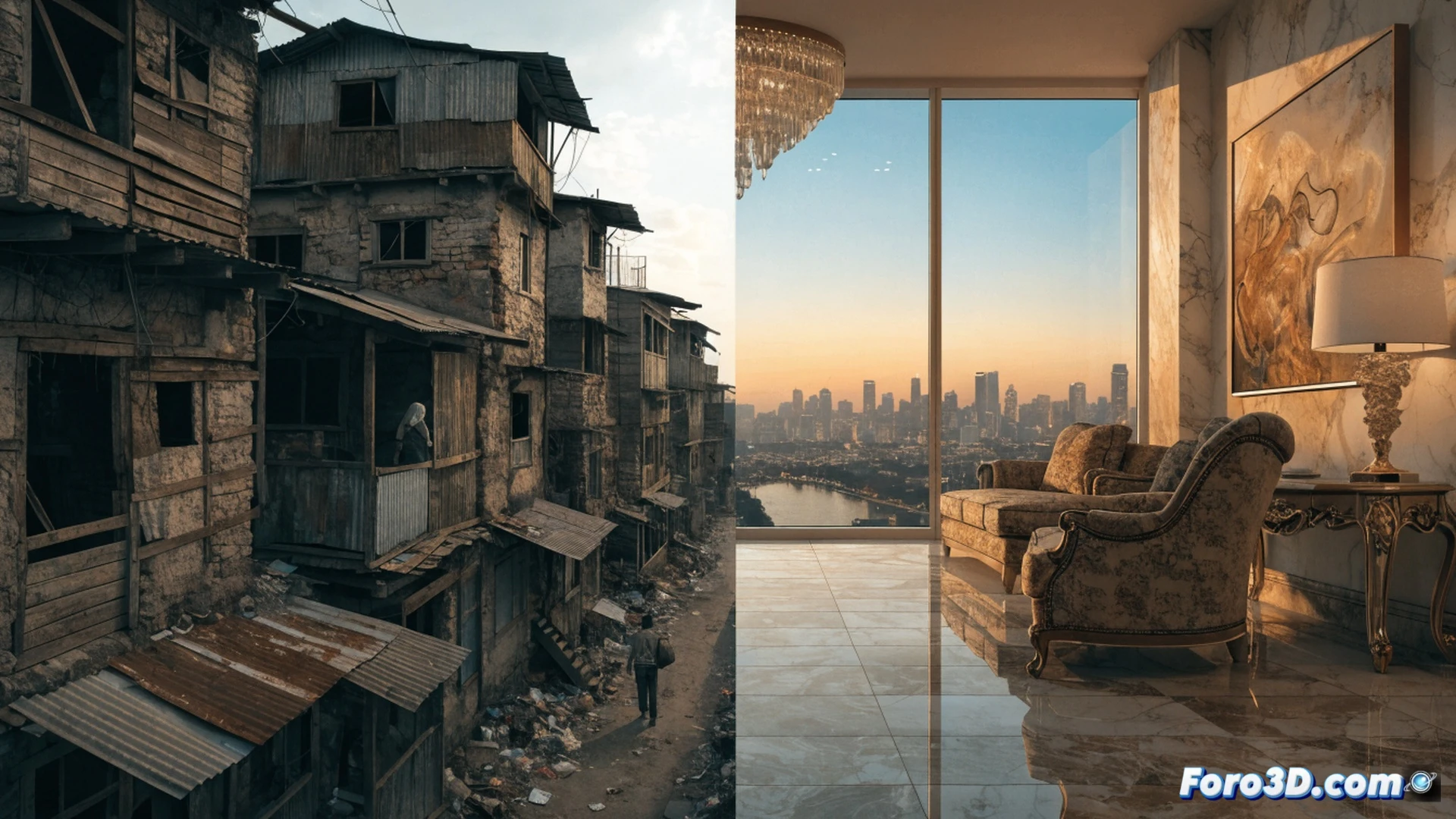 global wealth imbalance visualization, oversized golden coin balanced on one side of a cracked scale while a crowd of small silhouetted figures on the other side struggles to lift empty bowls, data cables and circuit board patterns connecting the coin to a glowing digital map of Earth with red-highlighted poverty zones, photorealistic technical illustration, dramatic chiaroscuro lighting, macro lens focus on the scale mechanism, metallic reflections on the coin surface, dust particles floating in the beam of light, cinematic composition, ultra-detailed textures of cracked metal and worn hands, symbolic wealth concentration scene