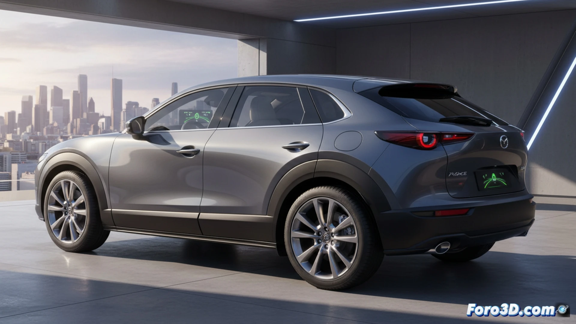 Mazda CX-30 2027 interior con asiento del conductor ventilado activándose, mientras un asistente de velocidad ajusta el tablero digital mostrando señales de tráfico, una taza de café estable sobre la consola central clara de la edición MAKOTO, ingeniero demostrando el sistema de evitación de manchas con líquido derramándose sobre tapicería blanca repelente, cinematic engineering visualization, iluminación suave japonesa, texturas de cuero perforado, reflejos metálicos en molduras, photorealistic technical render