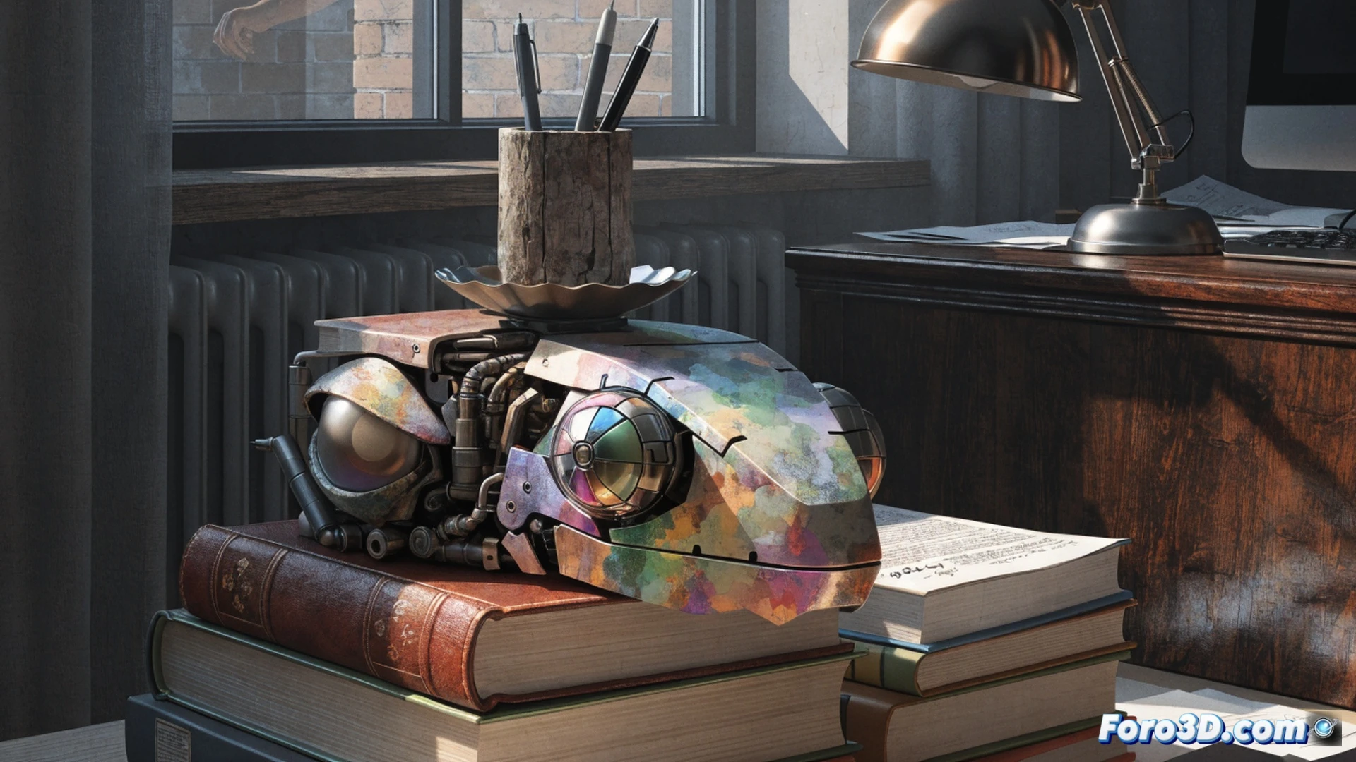 low-poly chameleon character blending into a messy bedroom environment, its body morphing into a cardboard box while a gamer’s hand holds a Steam Deck controller, screen glowing with a store page showing a million sales counter, scattered Japanese snack wrappers and a keyboard with RGB keys, cinematic game art style, vibrant neon accents on the chameleon’s skin, dynamic lighting from the monitor casting shadows, ultra-detailed texture on the box and controller, photorealistic technical illustration