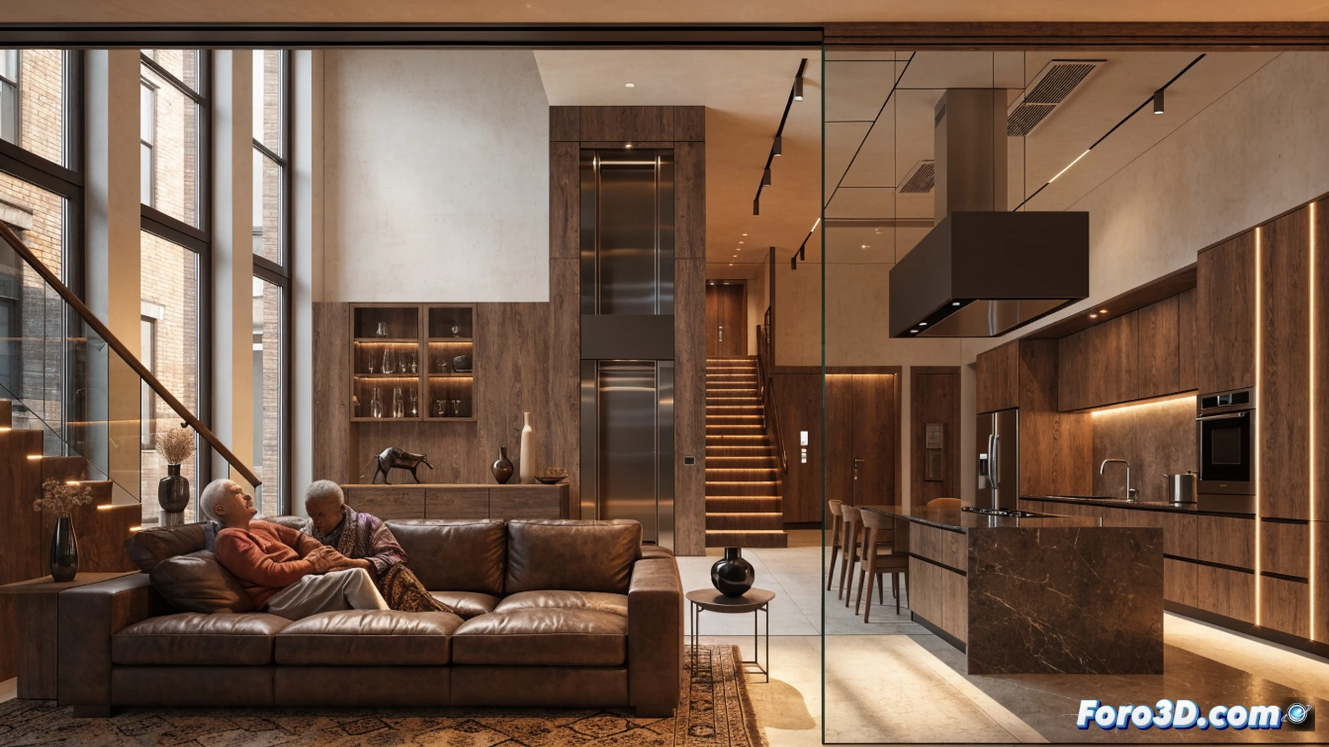 Modernista casa unifamiliar en construcción con rampas de acceso metálicas y pasamanos de acero inoxidable, trabajador instalando sistema de grúa de techo para movilidad reducida durante el montaje, engranajes y poleas visibles, planos arquitectónicos desplegados sobre caballete, herramientas eléctricas junto a expediente de permisos municipales sellados, estética cinematográfica hiperrealista, iluminación natural de atardecer creando sombras alargadas, texturas de hormigón pulido y madera tratada, atmósfera de esfuerzo y soledad financiera, fotografía técnica dramática