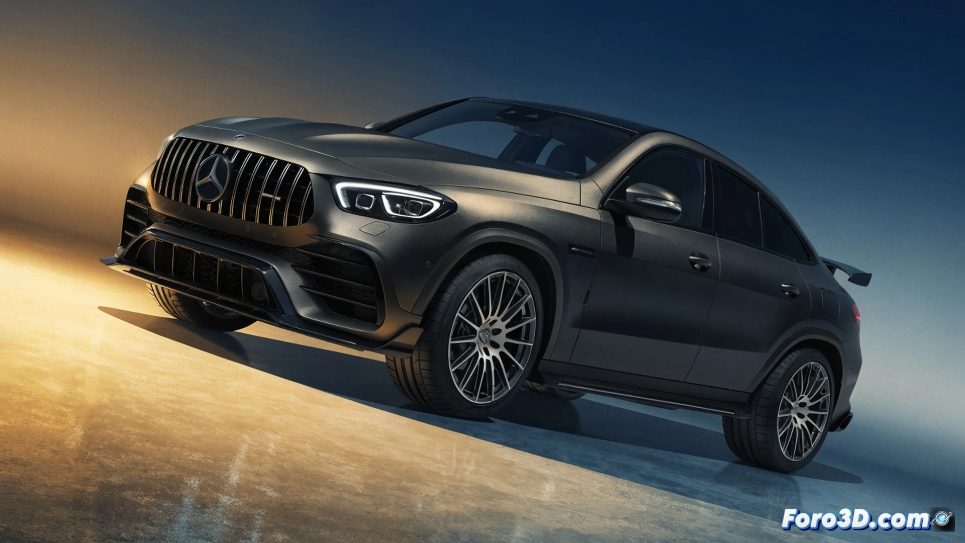 Mercedes AMG GLE 63 S Coupé accelerating aggressively on a wet racetrack, rear tires spinning and emitting smoke during hard launch, V8 engine bay visible through open hood showing twin turbochargers glowing red hot, fuel gauge dropping rapidly with digital consumption readout flashing, motion blur on wheels and background, cinematic engineering visualization, metallic grey body with aerodynamic carbon fiber details, dramatic low-angle shot, realistic tire smoke and heat haze, photorealistic technical render