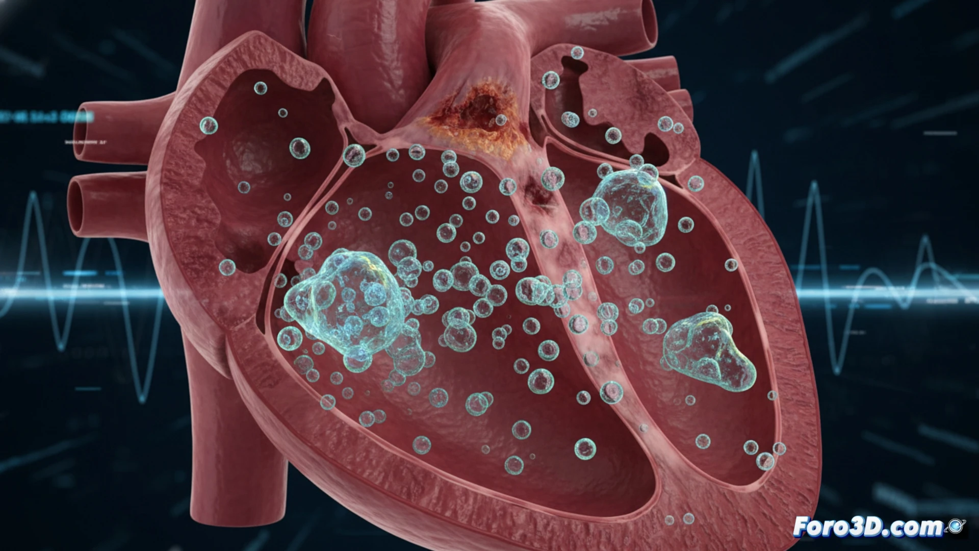 Simulación 3D de burbujas microscópicas por micro-cavitación en cavidades cardíacas durante procedimientos biomédicos