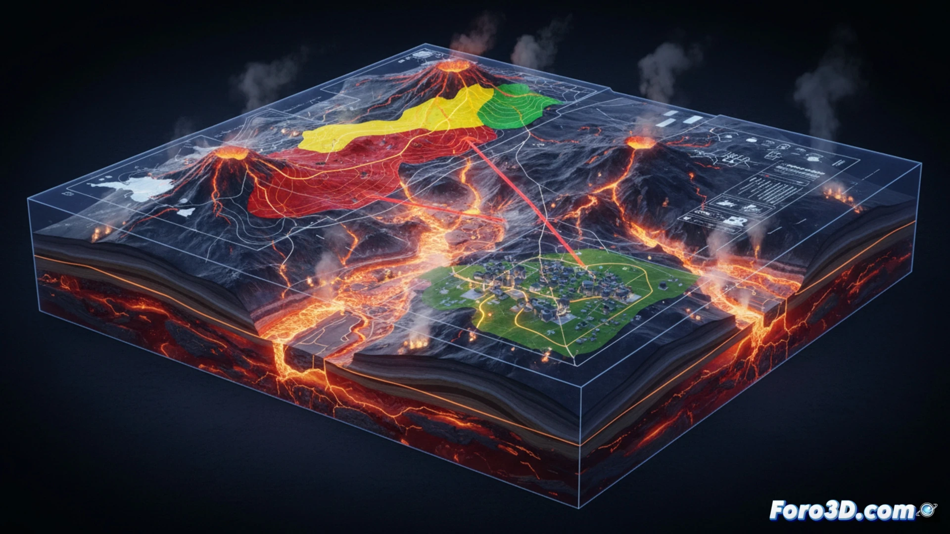 Modelado 3D de falla geotérmica con mapa de riesgo y prevención de desastres naturales