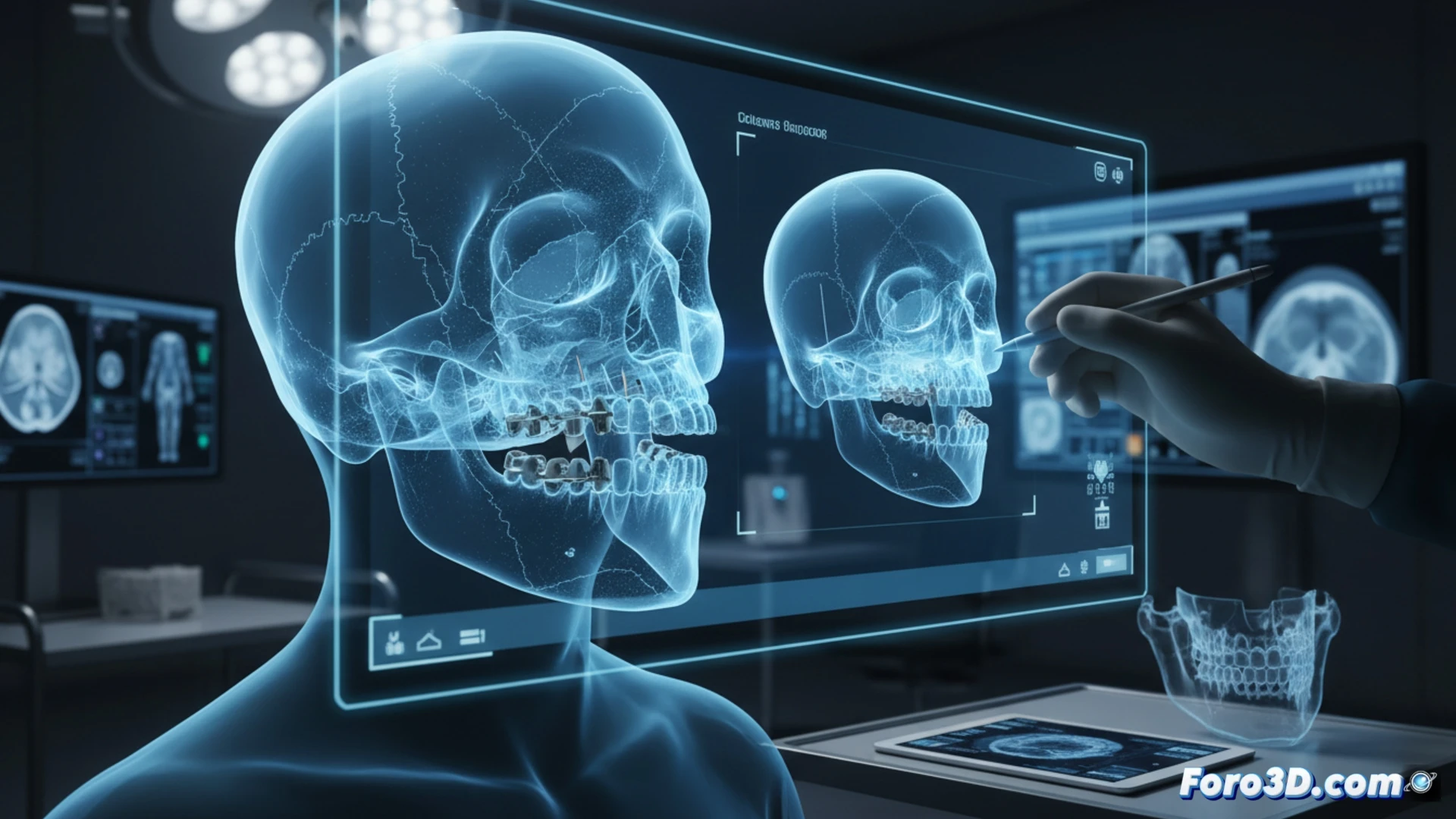 Modelo 3D de fractura mandibular con fragmentos óseos desplazados para planificación quirúrgica maxilofacial