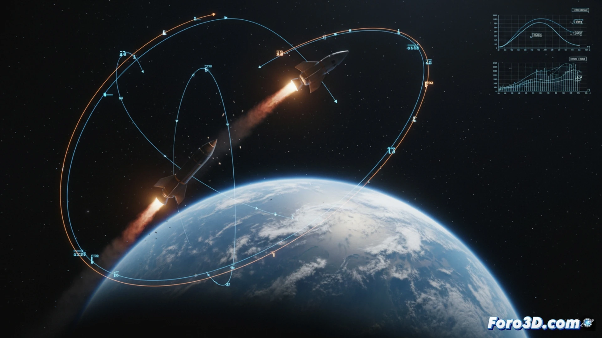 Modelado 3D de trayectoria suborbital con desprendimiento de cohete y arco balístico sobre atmósfera terrestre