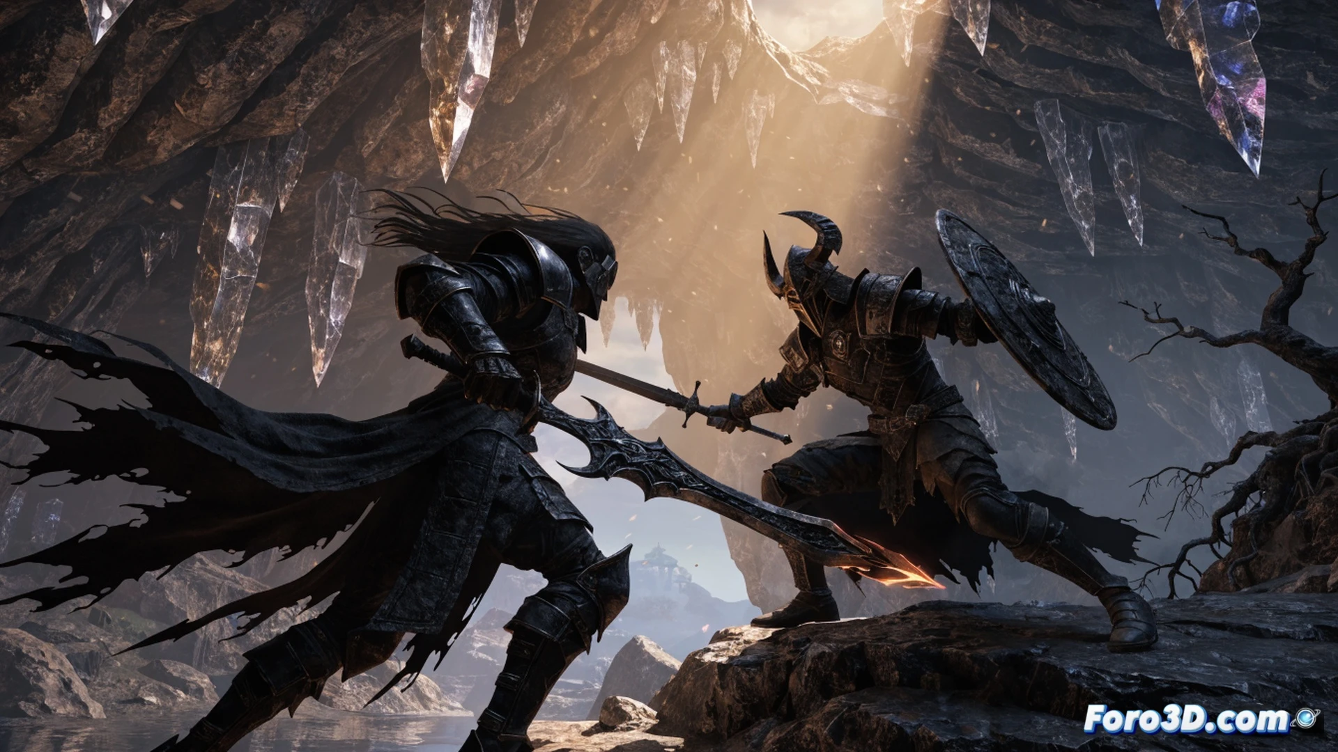 third-person fantasy character in flowing robes casting a fire spell at a cliff racer in mid-flight, Morrowind mushroom forests and alien flora in background, glowing health bar and stamina wheel interface from Elden Ring style, UI showing active quest log and compass, combat motion blur during spell impact, dynamic lighting from magical explosion, photorealistic cinematic render, high-fidelity textures on chitin armor and Dwemer ruins, particle effects for dust and embers, dramatic volumetric fog over Vvardenfell coastline, ultra-detailed character model with cloth physics, technical game engine visualization demonstrating hybrid gameplay mechanics