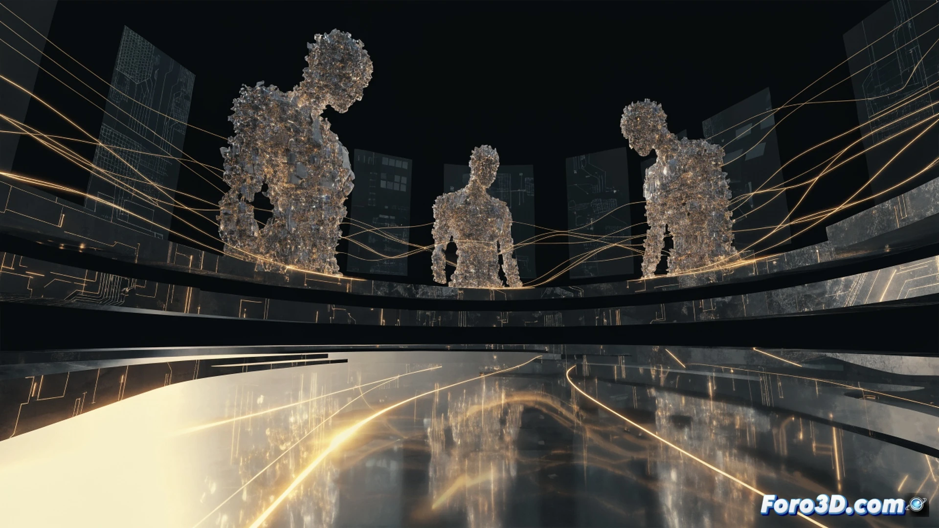 historical VFX studio logo being crushed by a glowing AI neural network cube, robotic arms disassembling a film camera while digital wires replace its lens, workers fading into transparent wireframe silhouettes, abandoned editing suite with dust-covered monitors showing AI-generated scenes, cinematic technical illustration, cold blue and amber industrial lighting, photorealistic render, metallic debris floating in zero-gravity, glowing circuit patterns spreading across old film reels, dramatic contrast between organic and digital textures