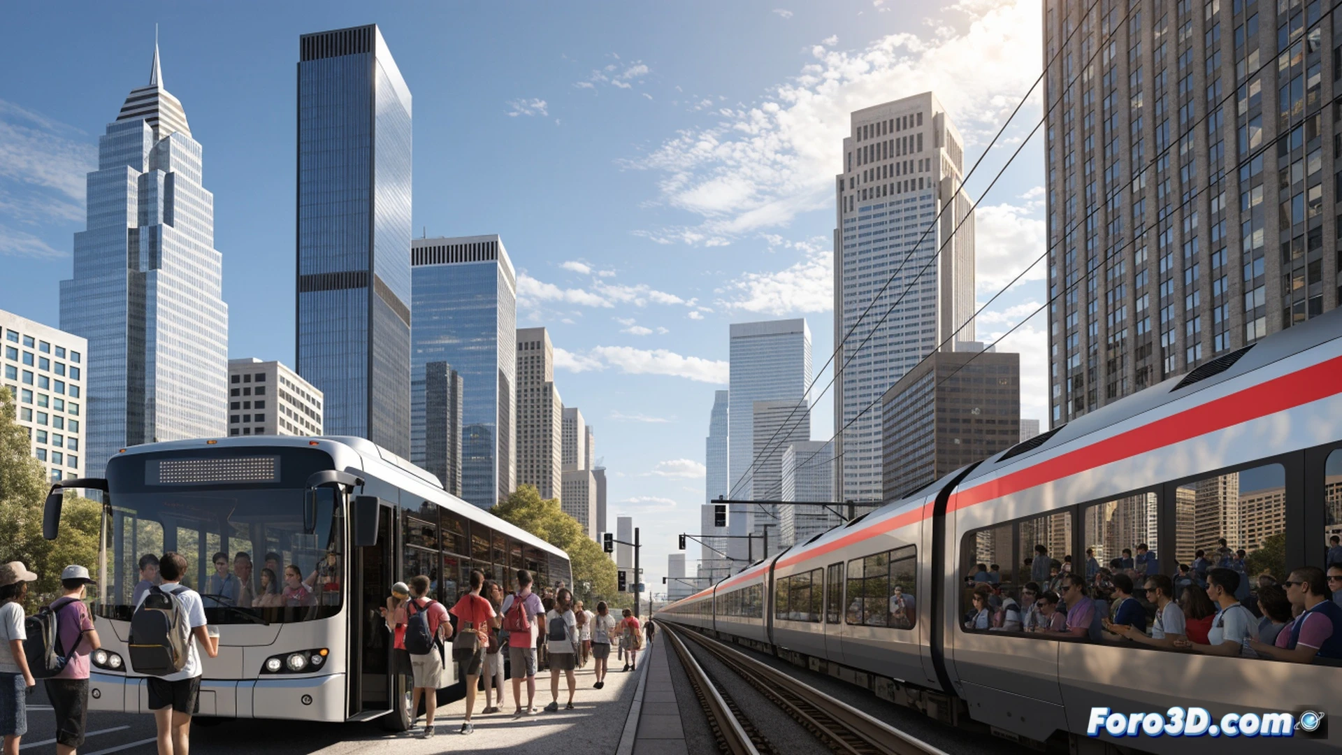 Aerial view of a crowded Los Angeles metro train pulling into a modern station during sunset, thousands of fans in jerseys boarding through open doors while a digital fare display shows $3.50 next to a parking sign crossed out with $200, station staff in orange vests directing crowds on the platform, photorealistic cinematic urban scene, warm golden hour light reflecting on the train windows, dense city skyline with palm trees in background, motion blur of arriving train, ultra-detailed crowd movement, realistic public transit infrastructure, dramatic wide-angle perspective, engineering visualization of efficient mass transit during a mega-event