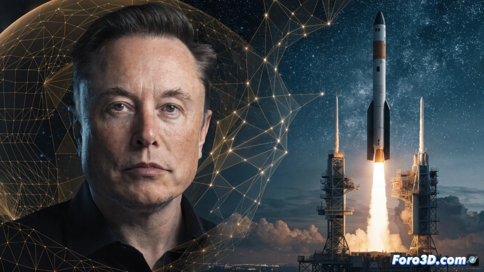 SpaceX rocket launching at dawn, financial trading screens showing green stock candles rising, digital stock ticker streaming numbers upward, holographic dollar symbols multiplying around the rocket exhaust, engineers monitoring launch data on multiple monitors, satellite deployment animation visible on screens, glowing AI neural network patterns connecting to rocket trajectory lines, photorealistic cinematic visualization, dramatic blue-orange lighting, metallic rocket surface reflecting sunlight, smoke trails forming abstract currency shapes, ultra-detailed engine nozzles with plasma glow, high-tech control room atmosphere