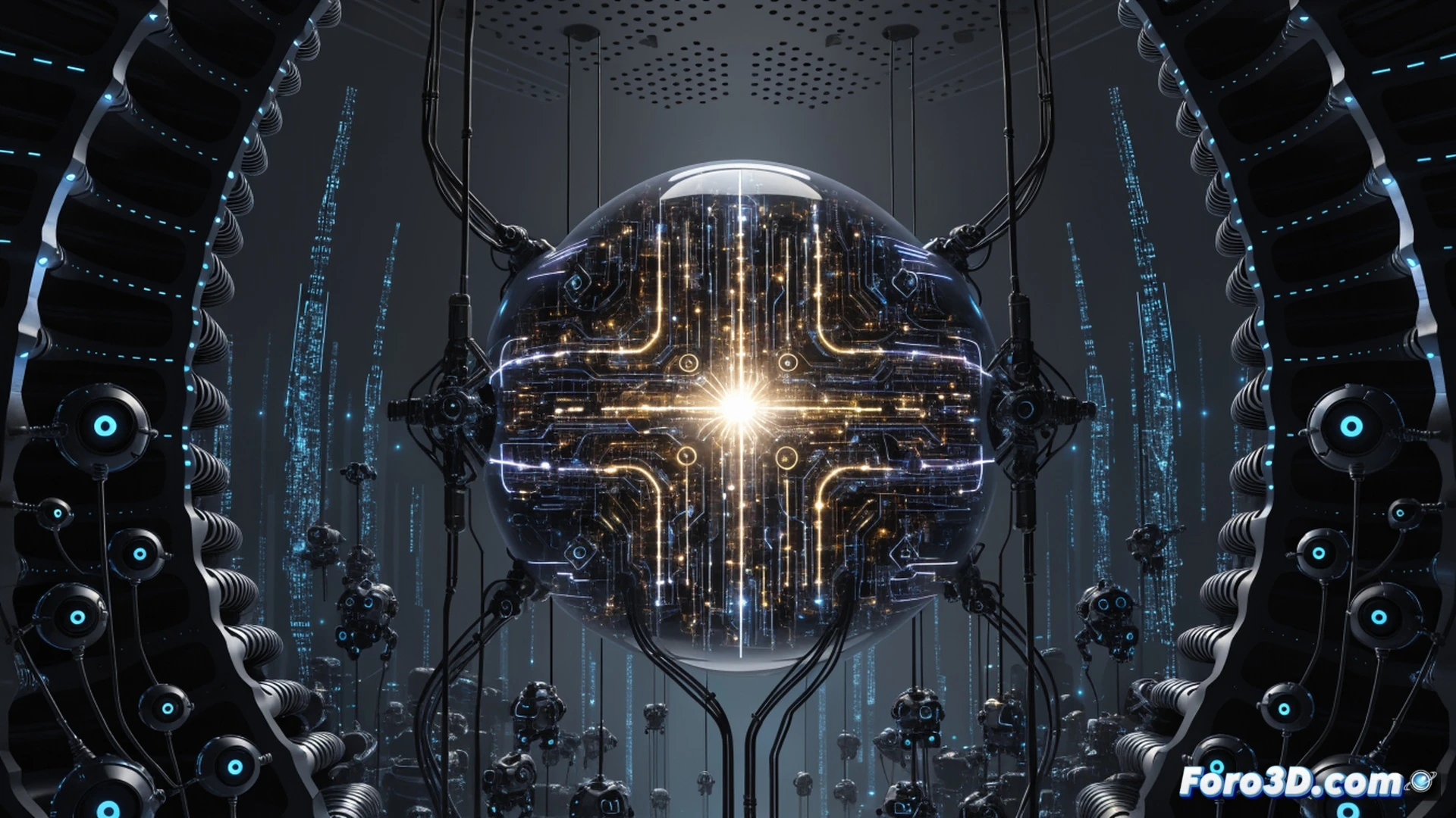 A locked server room with a single glowing supercomputer labeled Mythos 5, surrounded by transparent digital walls showing flowing binary code and neural network connections, while a large padlock icon hovers above the machine, with shadowy silhouettes of global figures reaching toward the barrier but being blocked by a red security grid, cinematic photorealistic technical illustration, cold blue and red lighting, hyper-detailed circuits and cooling pipes, dramatic contrast, ultra-sharp engineering visualization