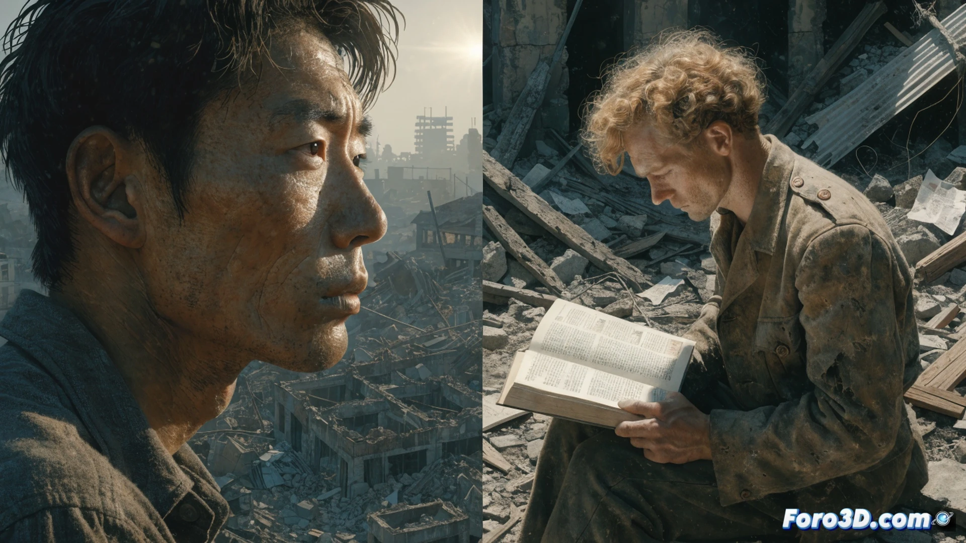 Cinematic scene inside a dimly lit wooden hut, a young Japanese man in wartime clothing discreetly leaning toward a prisoner in worn Dutch military uniform, both sitting on crude wooden crates, the prisoner mouthing English words while pointing at a small torn notebook, the Japanese man repeating the sounds, faint dust particles in sunlight beams from a narrow window, rusty metal tools and a kerosene lamp on the floor, tense but focused eye contact, photorealistic historical reconstruction, dramatic chiaroscuro lighting, weathered textures on walls and uniforms, intimate human connection amid conflict, technical illustration style