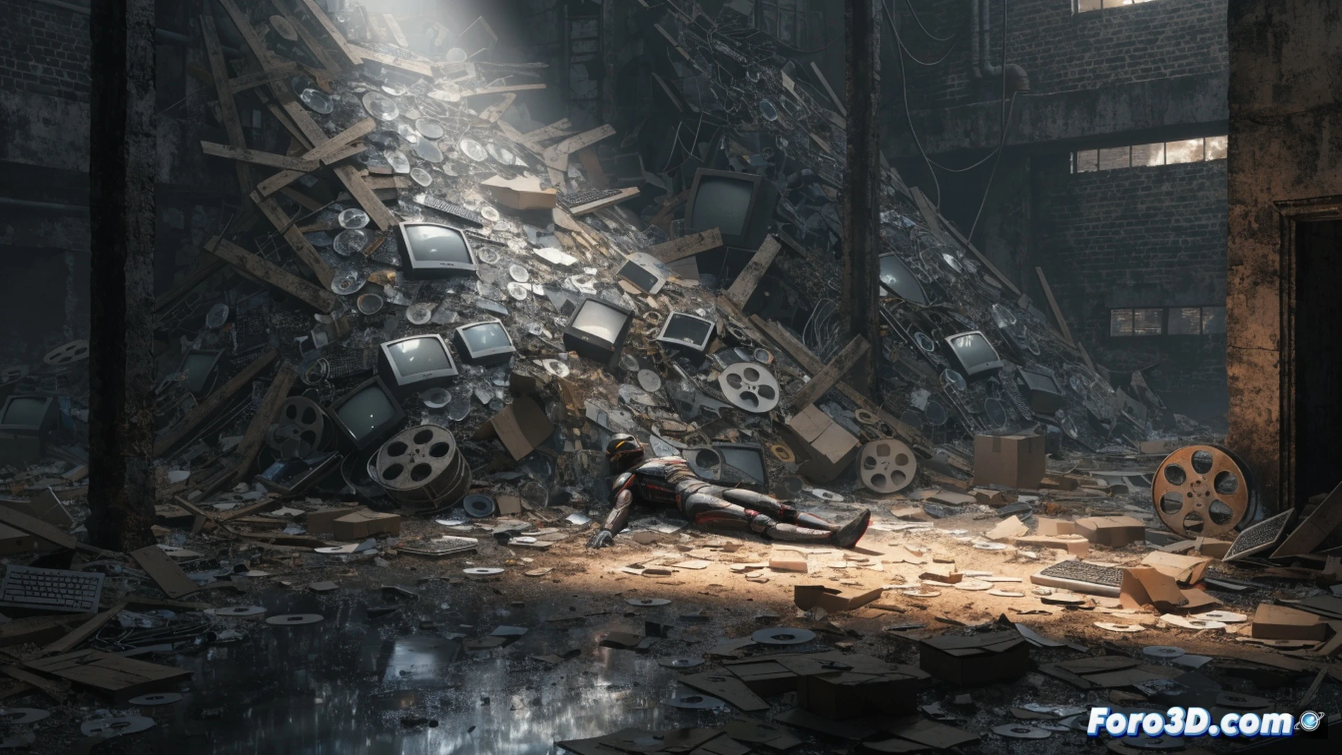 Netflix streaming interface glitching into static, superhero cape dissolving into digital fragments, cracked screen showing error code 404, remote control hovering mid-air with broken antenna, The Boys and Invincible logos glowing on a distant Prime Video portal, concrete scene of a server room with cooling fans stopped and red warning lights flashing, cinematic technical illustration, photorealistic engineering visualization, dramatic industrial lighting, dust particles suspended in dead air, ultra-detailed circuit boards exposed, cold blue emergency glow contrasting with warm amber failure indicators