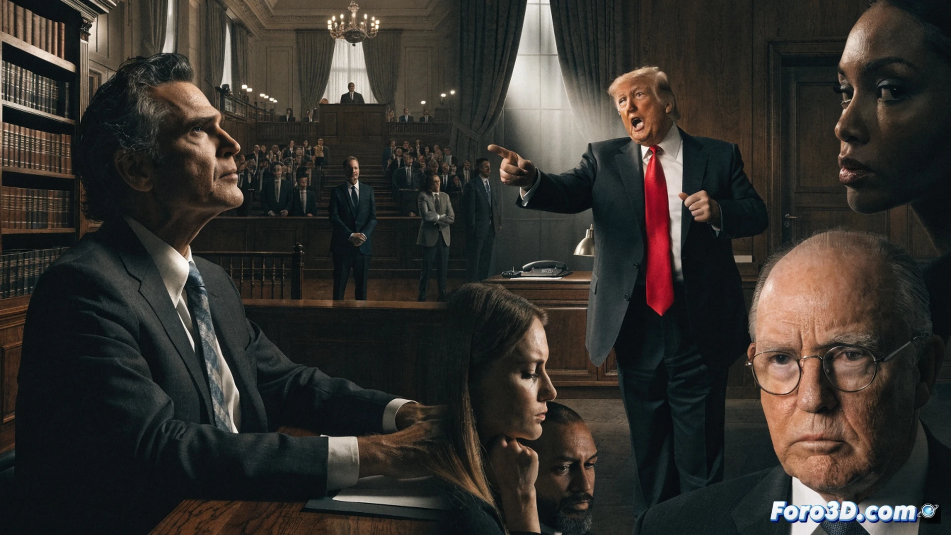 Photorealistic cinematic scene of a California governor’s office desk, a magnifying glass hovering over blank legal documents with no evidence, a federal seal stamp pressing down aggressively while a shadowy figure in a suit points toward a distant White House silhouette, laptop screen glowing with political poll graphs for 2028, forensic analysis tools like UV light and fingerprint scanner idle and unused, dramatic overhead lighting casting long shadows, tension visible in the governor’s clenched fist, ultra-detailed wood grain and paper textures, technical illustration style with forensic accuracy