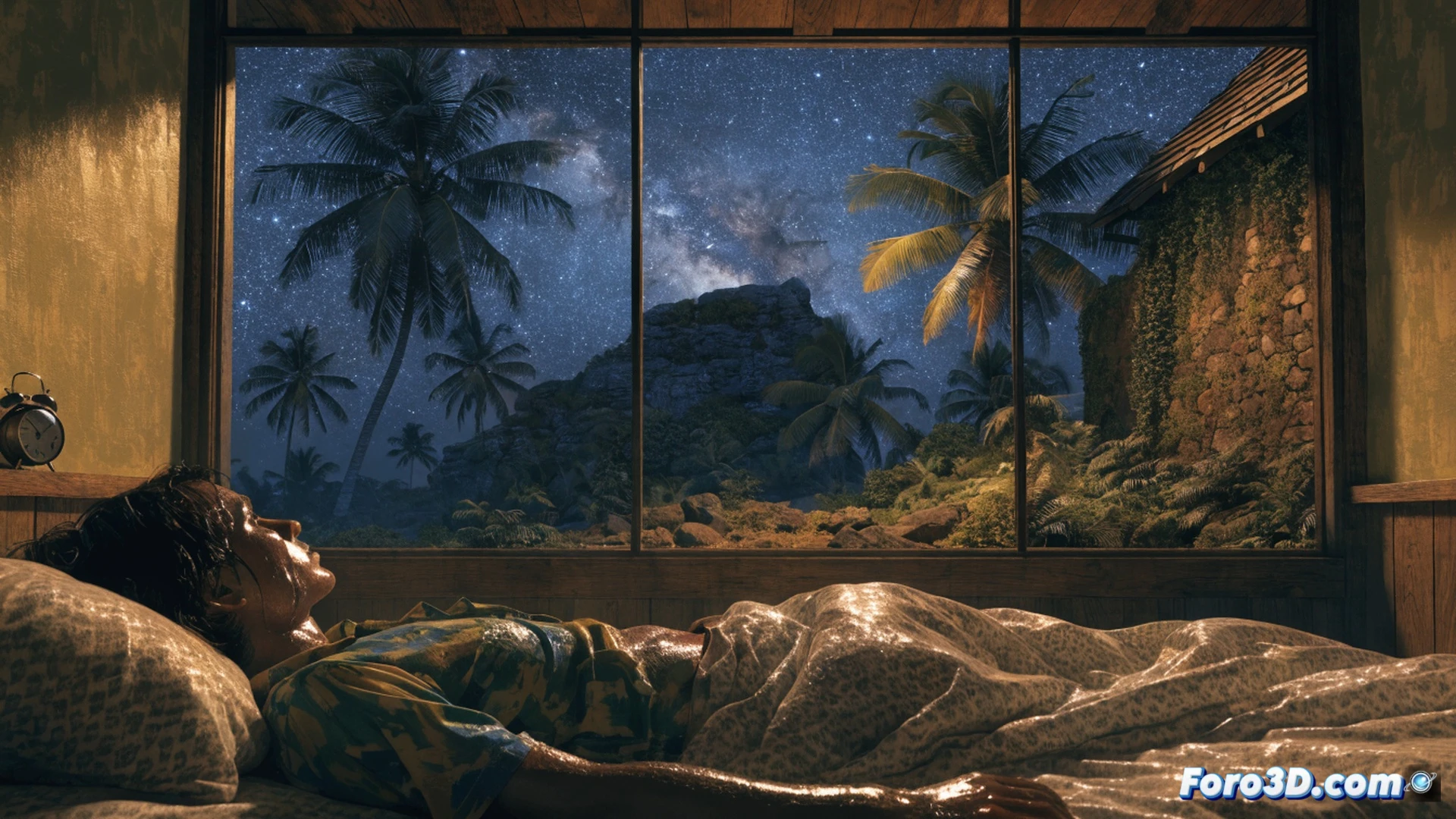 Urban bedroom at night, window open, digital thermometer glowing red at 20 degrees Celsius, ceiling fan spinning slowly without cooling effect, sweat droplets forming on forehead of a person lying on wrinkled sheets, restless tossing motion, thermal camera overlay showing body heat radiating into the room, walls emitting infrared glow, no air conditioning unit visible, humidity haze in the air, photorealistic technical illustration, cinematic lighting from moonlight and red thermometer, hyper-detailed skin texture and fabric creases, claustrophobic heat atmosphere, health risk visualization