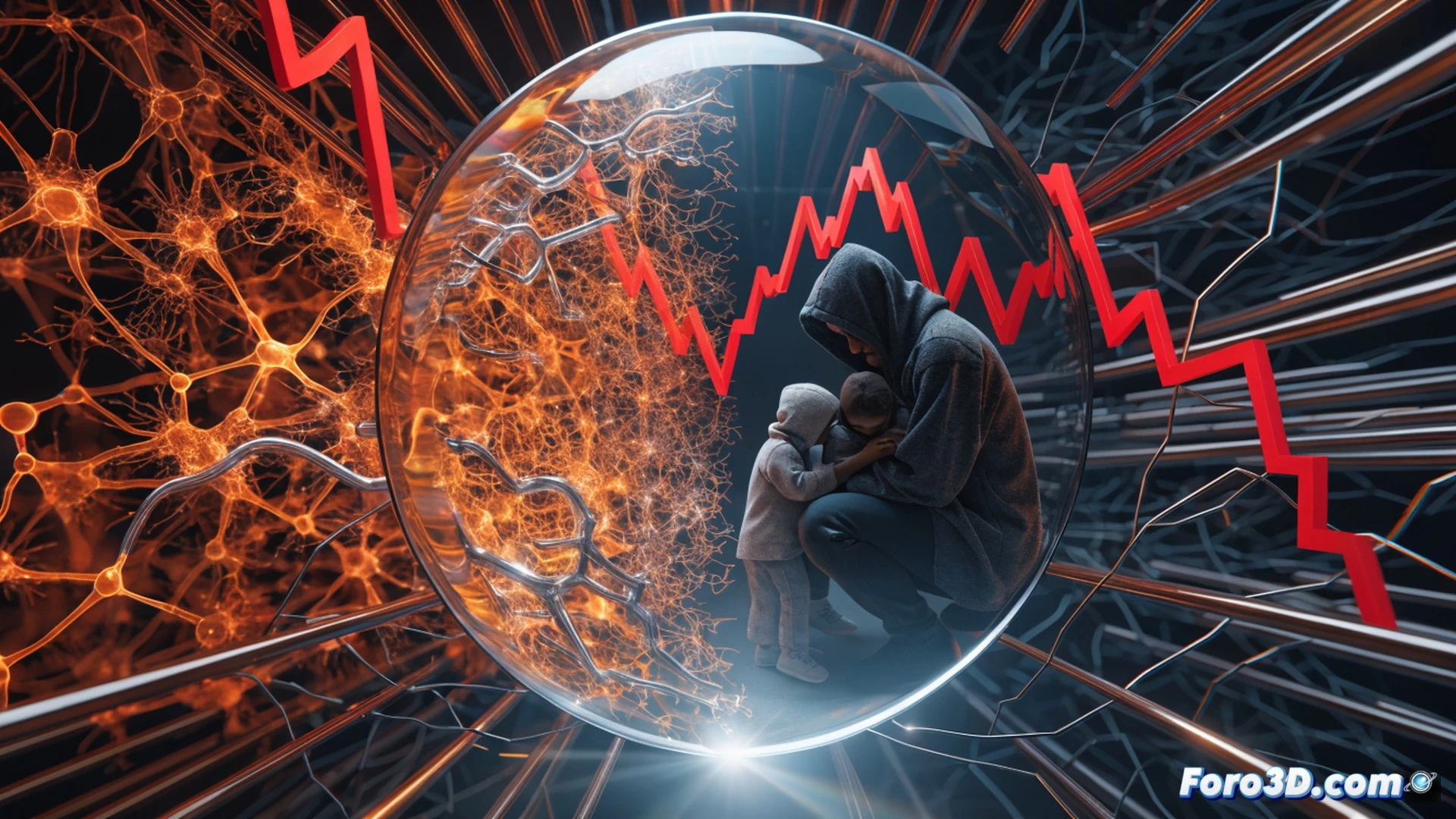 OpenAI headquarters glass facade reflecting a distorted double image of a stock market ticker and a child safety lock icon, a fractured smartphone screen showing a privacy policy document being torn apart by a robotic hand, glowing red warning lines encircling a server rack while a gavel hovers mid-strike above it, cinematic photorealistic technical illustration, dramatic chiaroscuro lighting with cold blue and amber tones, ultra-detailed glass reflections, security protocol diagrams dissolving into financial charts, hyperrealistic textures of metal and plastic, action of separation between ethical safeguards and market acceleration