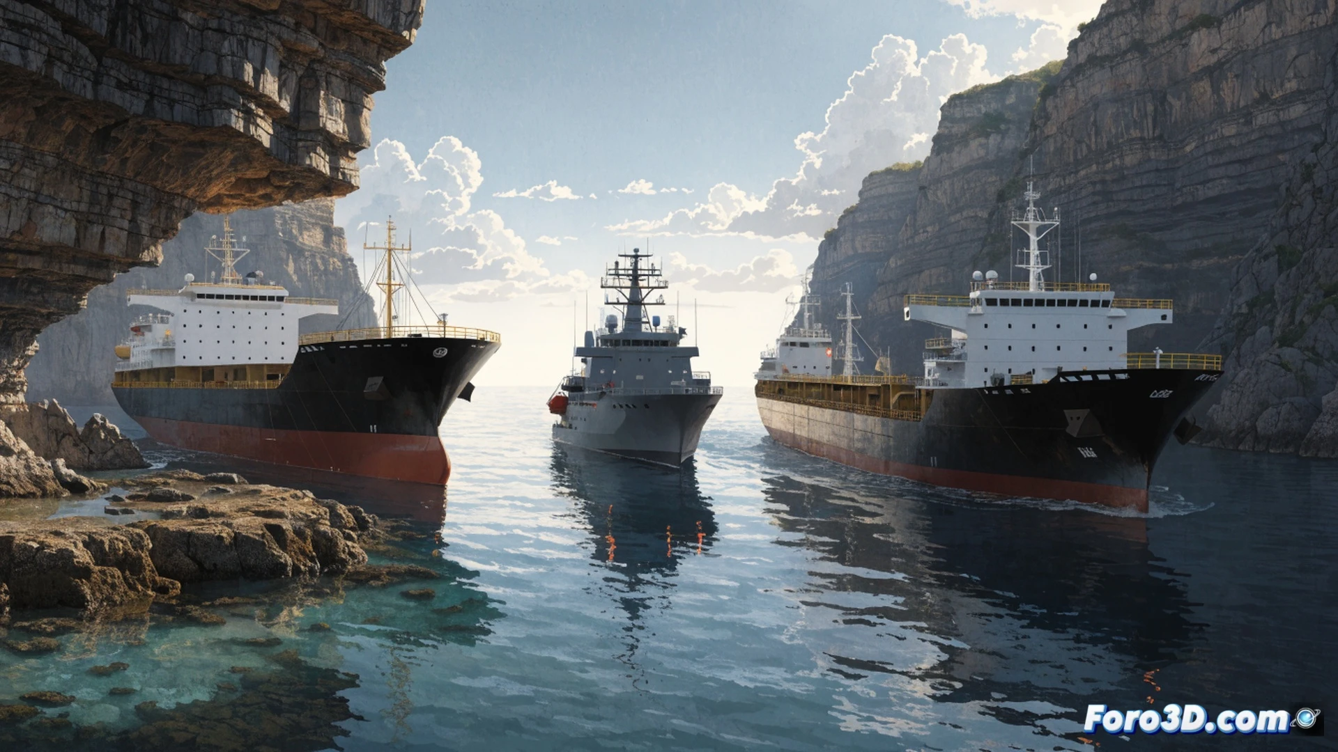Cinematic aerial view of oil tankers halted at Strait of Hormuz, naval rescue boats approaching a damaged cargo ship with smoke rising from its hull, radar screens showing blocked maritime routes, fuel price graphs crashing upward on a digital display in foreground, photorealistic technical visualization, overcast dramatic lighting, turbulent dark blue sea, rusted metal hull details, orange emergency lights reflecting on water, ultra-detailed maritime infrastructure, industrial storm atmosphere