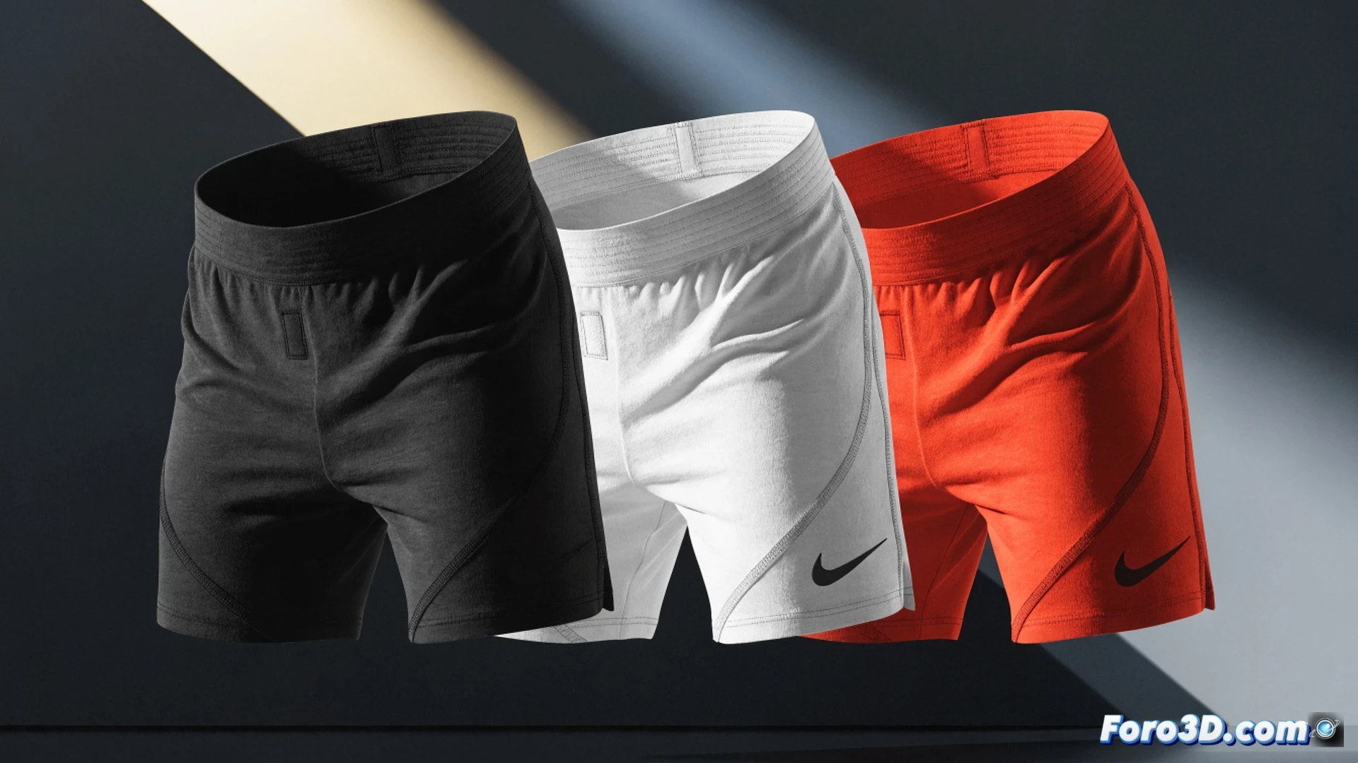 three pairs of nike essential boxer shorts arranged on a clean wooden surface, one pair being folded by a hand demonstrating fabric flexibility, showing visible stitching and elastic waistband, side view of the pack with price tag removed, soft cotton texture with 95% cotton 5% elastane blend, technical garment illustration style, photorealistic product photography, soft diffused studio lighting, subtle shadow details, focus on fabric weave and seam construction, no text or numbers visible, clean minimalist background, high resolution fabric detail
