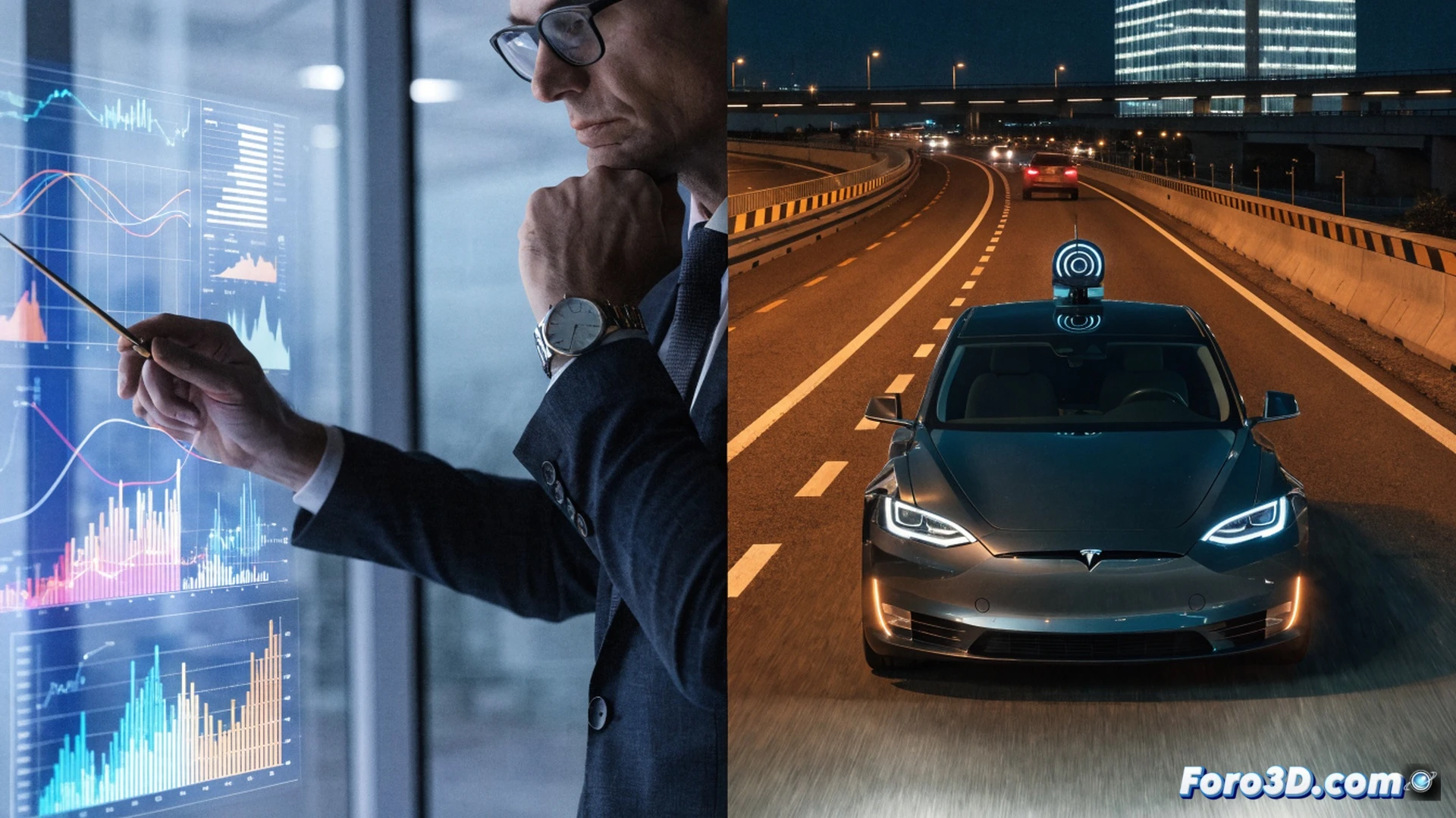 Tesla vehicle navigating Dutch highway at dusk, dashboard interface displaying autonomous mode active, radar and camera sensor array scanning road ahead, digital holographic map projecting safety statistics with glowing green validation marks, government document with official seal floating above steering wheel, cinematic engineering visualization, sleek metallic car interior, blue ambient lighting, motion blur on passing wind turbines, photorealistic technical render, ultra-detailed LiDAR beams visible