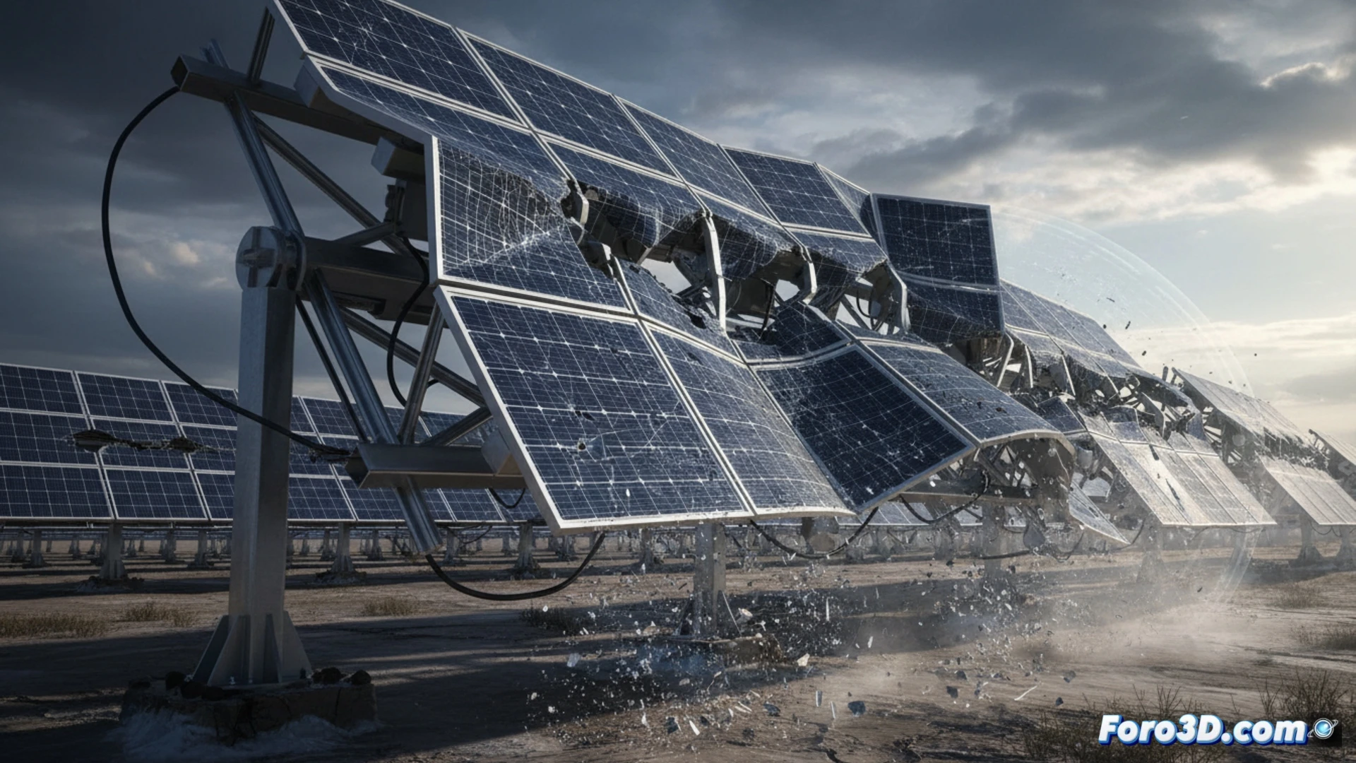 Simulación 3D de pandeo en panel solar, deformación estructural y fallo por fatiga de materiales en soportes fotovoltaicos