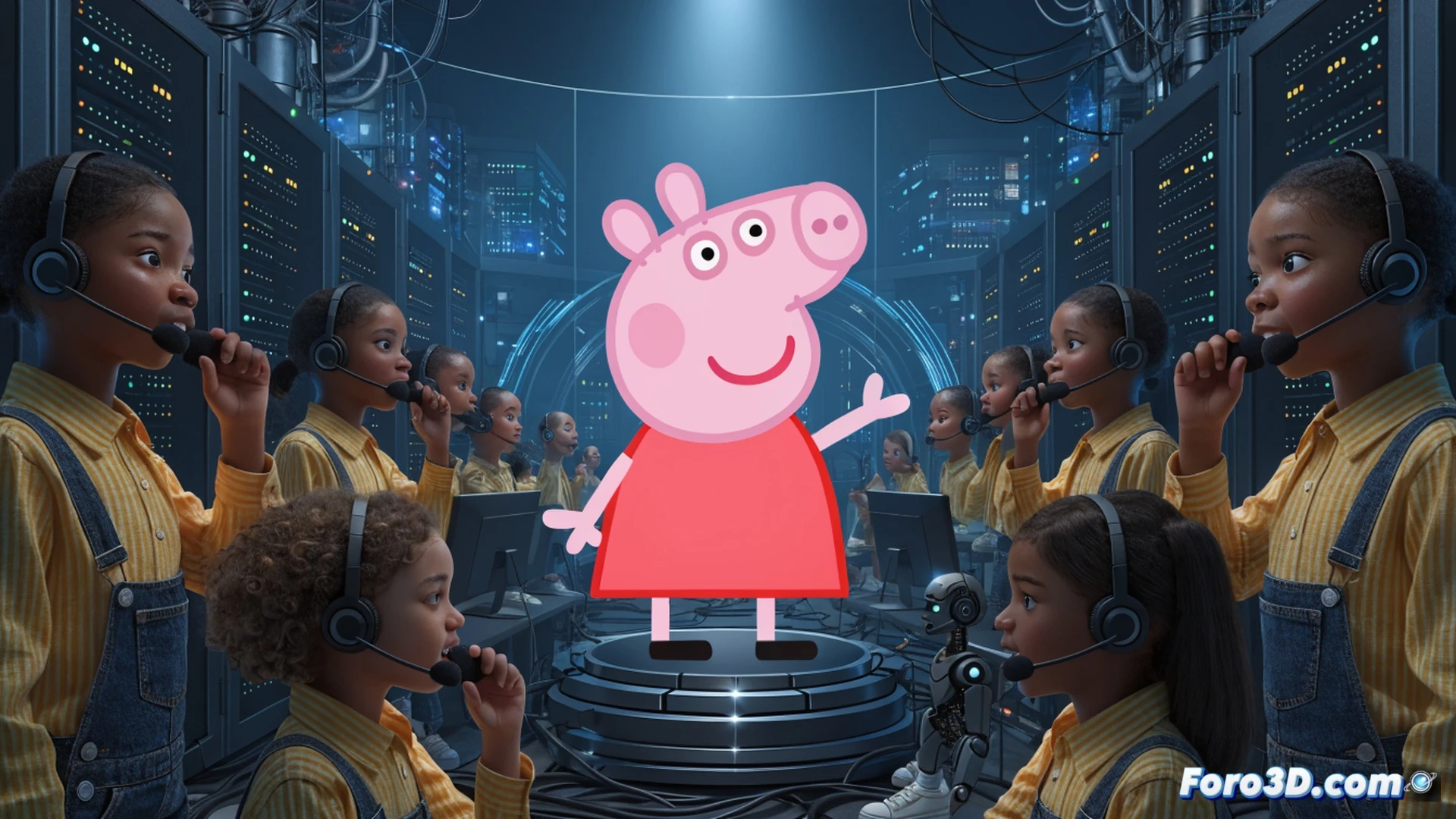 close-up of a child actor in a recording studio, microphone stand with pop filter, soundproof foam panels on walls, a glowing tablet displaying an AI voice cloning interface with waveform patterns and data nodes, the child speaking into the mic while a robotic hand icon hovers near the throat, indicating voice capture and duplication, cinematic photorealistic style, dramatic shadows, deep blue and amber studio lighting, cables and audio interface visible, emotional tension in the child's expression, hyper-detailed textures, technical equipment precision