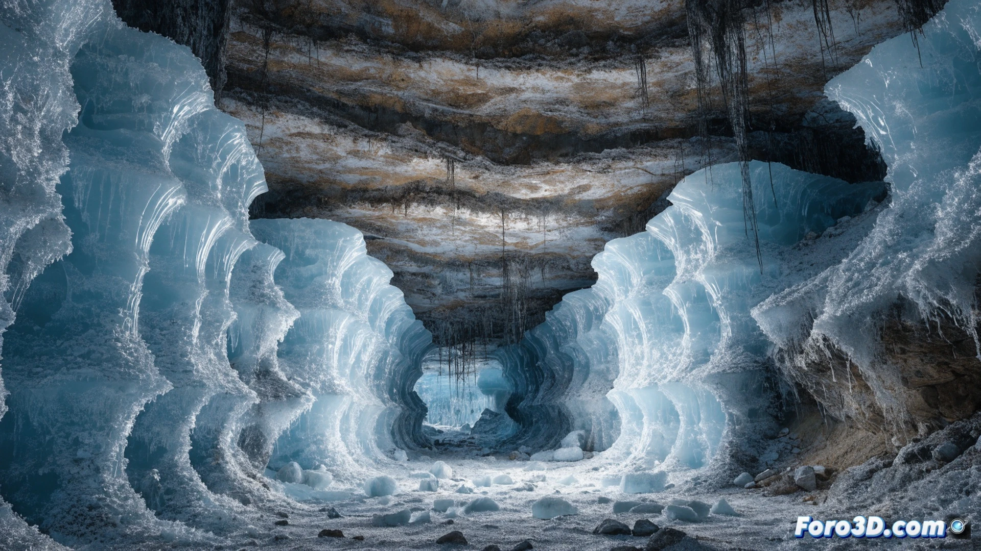 Permafrost layer beneath Nevado Coropuna volcano, cross-section showing ice-rich frozen soil 20 meters thick under volcanic rock, scientists using ground-penetrating radar equipment on snowy summit, scanning process revealing subsurface ice deposits, melting glaciers visible on surface, dry arid valley below with small communities, photorealistic technical illustration, dramatic Andean lighting, detailed stratigraphy with permafrost cracks and ice lenses, engineering visualization style, high contrast between frozen ground and warm desert foreground