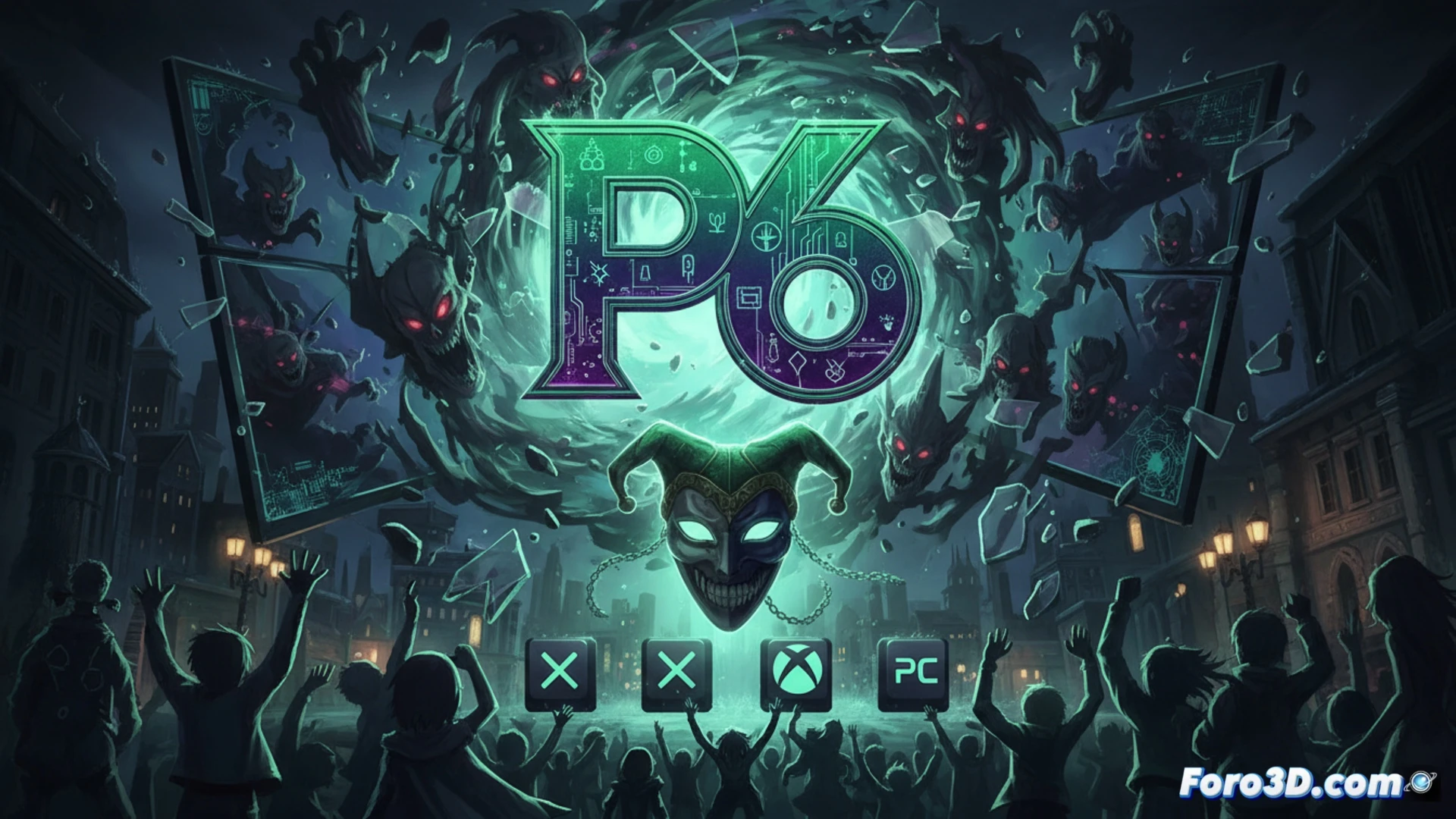 cinematic scene of a dark urban street at midnight, a cracked smartphone screen displaying a streaming icon loading with zero gameplay footage, a glowing stylized spider emblem on a laptop beside it, blue spectral fog seeping from a gaming console vent, a developer silhouette holding a controller while shadowy figures whisper from a CRT monitor, dramatic noir lighting with neon purple and cyan highlights, photorealistic digital art style, motion blur on drifting smoke particles, ultra-detailed textures on plastic and metal surfaces