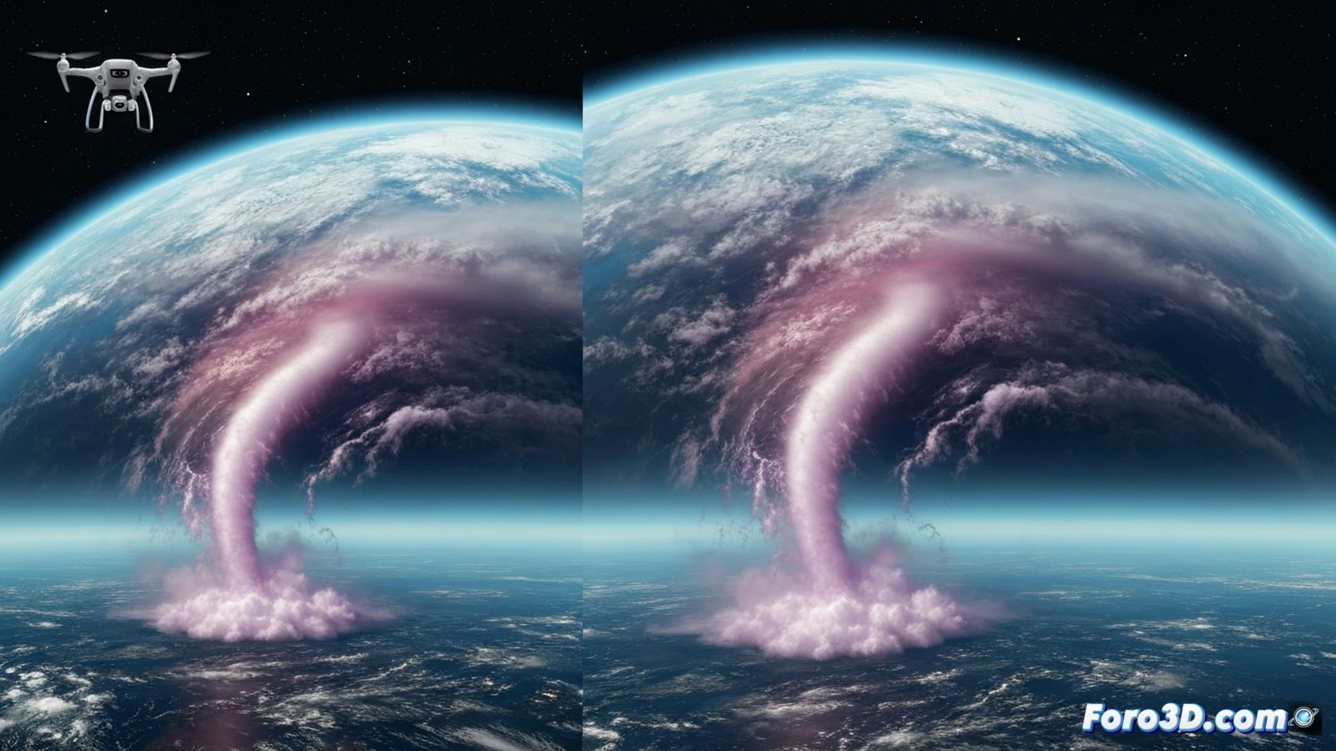 A dark rogue planet entering Earth's solar system, massive gravitational pull distorting atmospheric layers, global hurricane spirals forming across the planet surface, ocean waves rising into colossal storm walls, weather satellites showing chaotic pressure maps on screens, futuristic climate monitoring dashboard with red alert indicators, broken atmospheric data streams flickering, cinematic photorealistic space visualization, dramatic cosmic lighting, planet shadow engulfing Earth, ultra-detailed cloud turbulence, glowing storm eye patterns, high-contrast deep space background, technical engineering render style