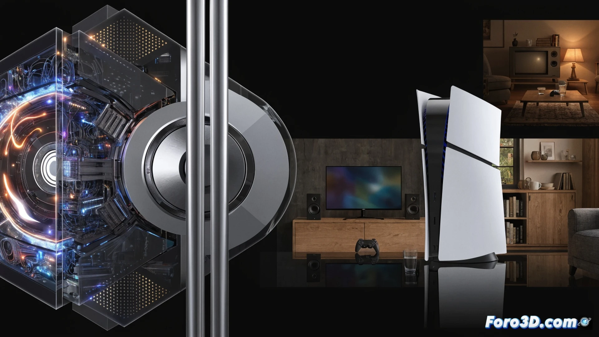 photorealistic engineering visualization of a PlayStation 6 developer kit partially disassembled on a workbench, a digital calendar on a nearby monitor showing 2028 circled in red, a hand placing a piggy bank next to the console while a PS5 controller with a cracked screen sits in the background, USB cables and a magnifying glass on the table, soft blue ambient light from the kit’s LED indicators, dust particles floating in the air, financial planning concept, ultra-detailed plastic and metal textures, dramatic shadow contrast, cinematic composition