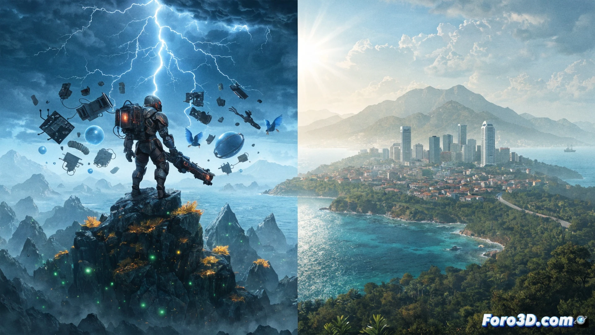 PlayStation Plus library interface showing a digital countdown timer with 12 game tiles fading into dust, Risk of Rain 2 and Tropico 6 icons glowing red while a controller hand reaches toward them, holographic calendar date July 21 displayed above, cinematic technical illustration, photorealistic render, dark UI background with neon blue and red accents, motion blur on fading tiles, glowing warning symbols around expiring titles, ultra-detailed console dashboard elements, dramatic spotlight on the two highlighted games, high-contrast industrial lighting